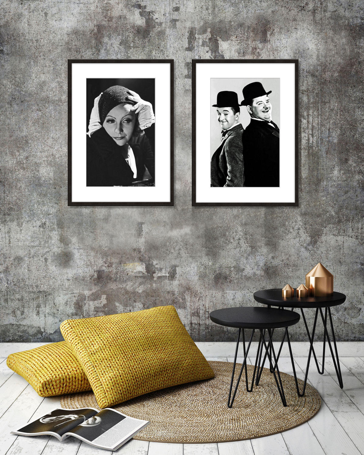 BILD mit Rahmen 51x71 cm Laurel & Hardy Schwarz-Weiß - Weiß, Holz (51/71cm) - artissimo