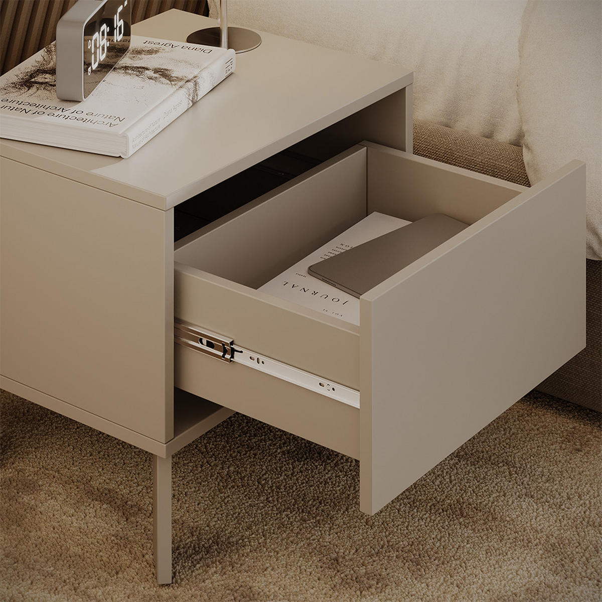 NACHTTISCH Monti, Cashmere, 48.2 x 44 cm 2er Set - Kaschmir, Holzwerkstoff (48.2/44/40cm) - Vicco