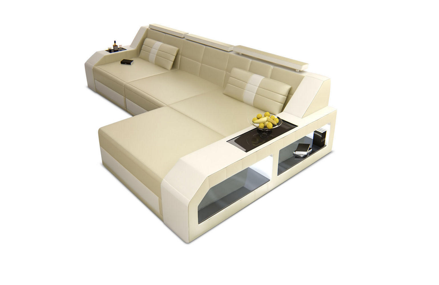 ECKSOFA Arezzo L - Beige/Weiß, Leder (308/194cm) - Sofa Dreams