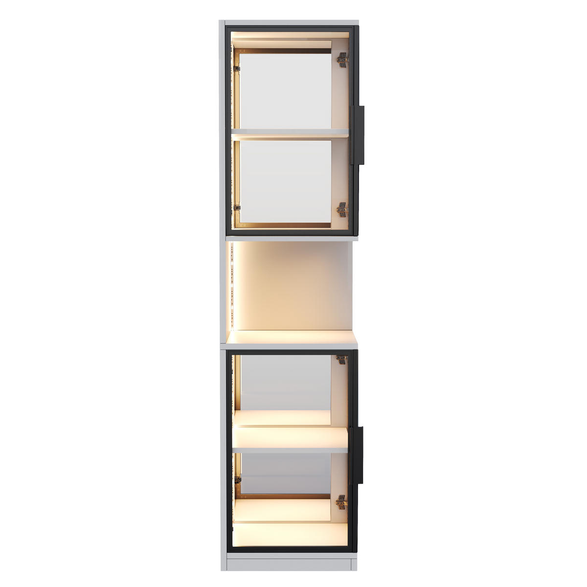 VITRINE 205cm LED Glas Doppel Türen verspiegelte Rückwand modern - Weiß, Holzwerkstoff (44/205/42cm) - FLIEKS