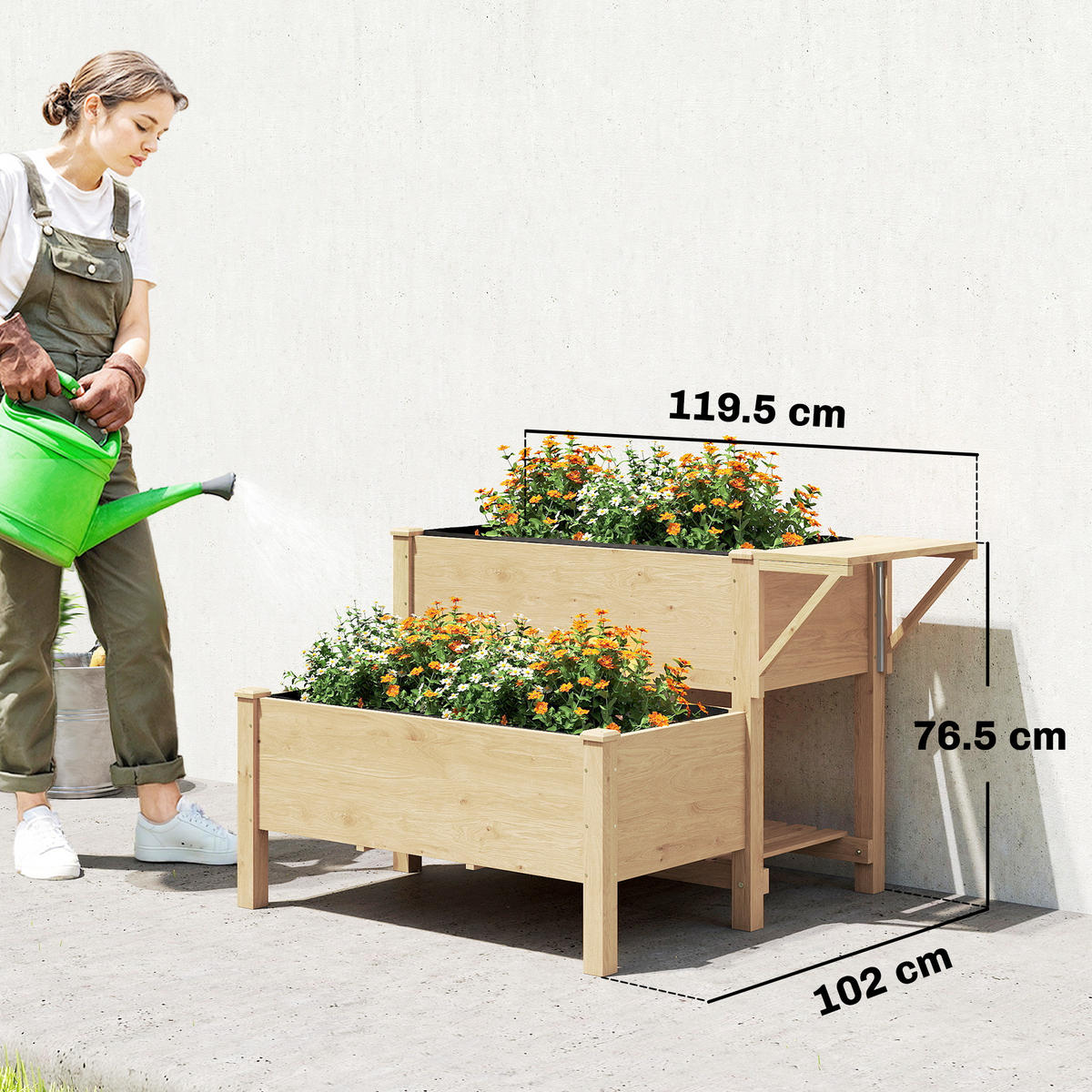 HOCHBEET, 2-stufiges Gemüsebeet mit Holzregalen, 119,5 x 102 x 76,5 cm, Braun - Multicolor, Holzwerkstoff (119.5/76.5/102cm) - FORIOUS