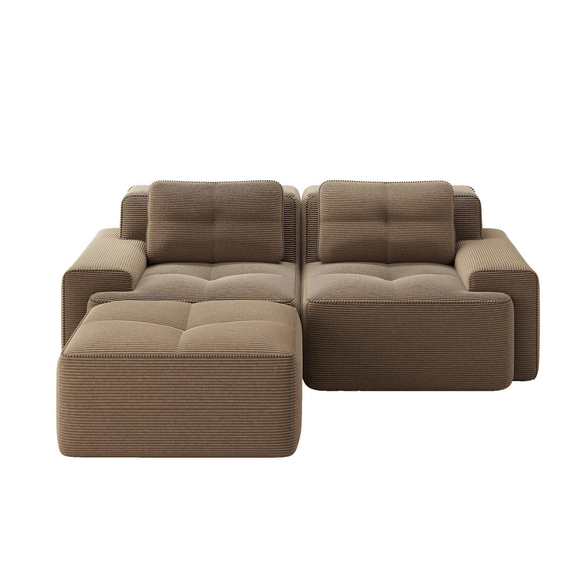 ECKSOFA 204/104/69 cm braun aus Cord mit Tiefsitz, Ottomane und boneless Design - Braun, Textil (177/204cm) - OKWISH