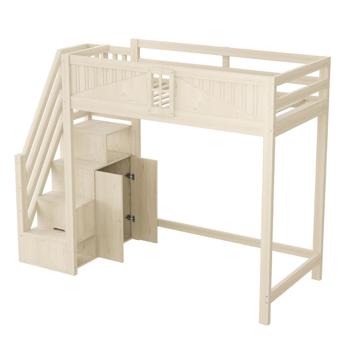 HOCHBETT 90/200 cm DE-01444, in Holzfarbe, mit Sicherheitstür und Stauraumleiter - Naturfarben, Holz (90/200cm) - ComfortXL
