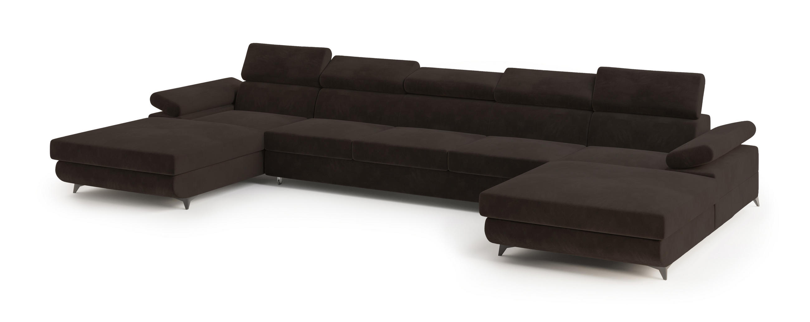 WOHNLANDSCHAFT VIVENTE Braun Velours-Stoff mit Schlaffunktion - Braun, Holz (410/89/190cm) - MASSENO