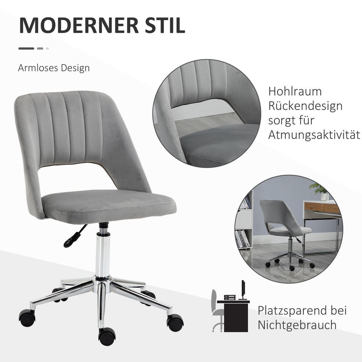 BÜROSTUHL DE-05125 Muschelform, höhenverstellbar & 360° drehbar Grau - Grau, Metall (60/91/49cm) - ComfortXL