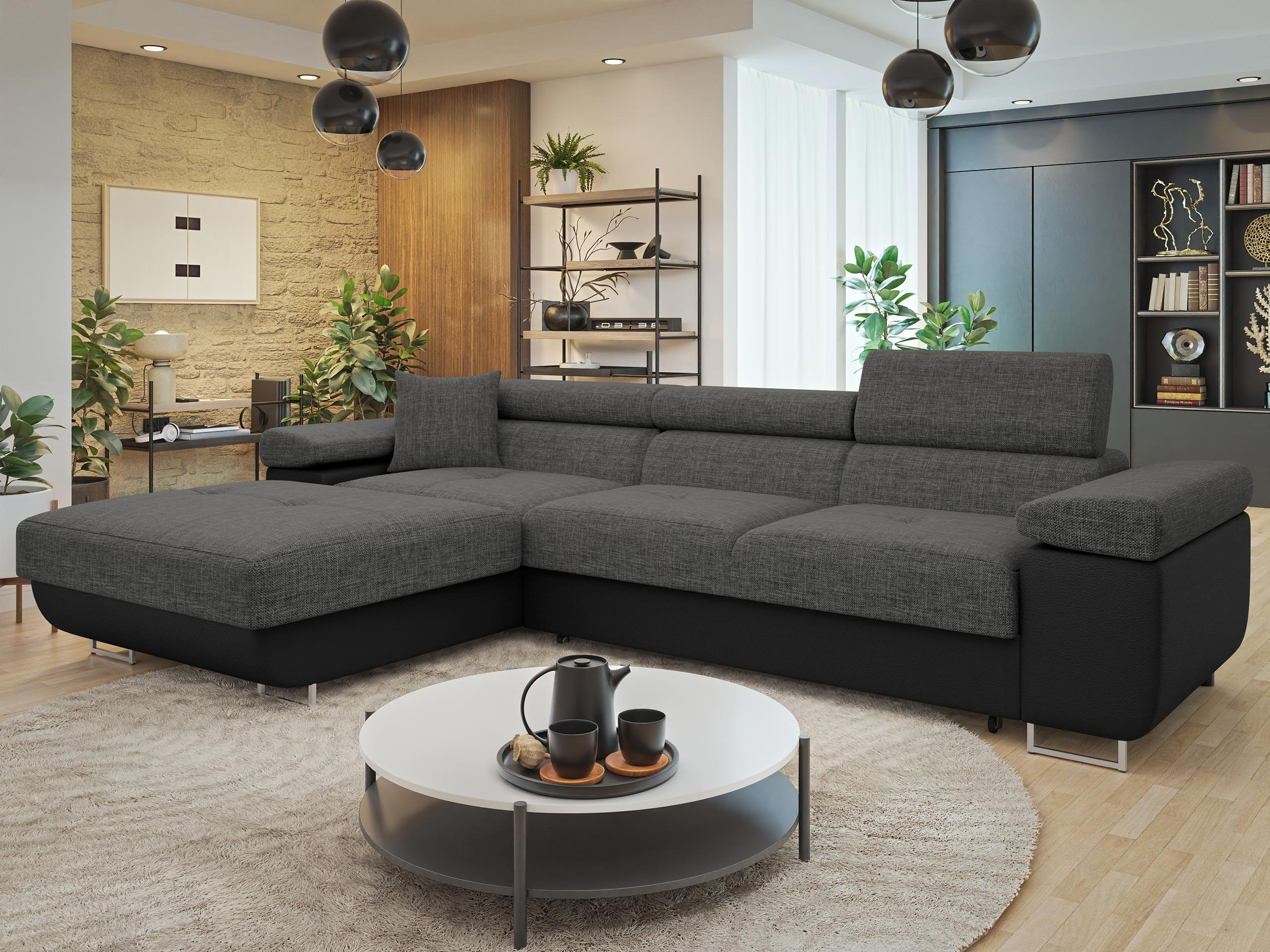 ECKSOFA Torezio Mini, Seite: Links - Dunkelgrau, Holz/Textil (280/170cm) - MIRJAN24