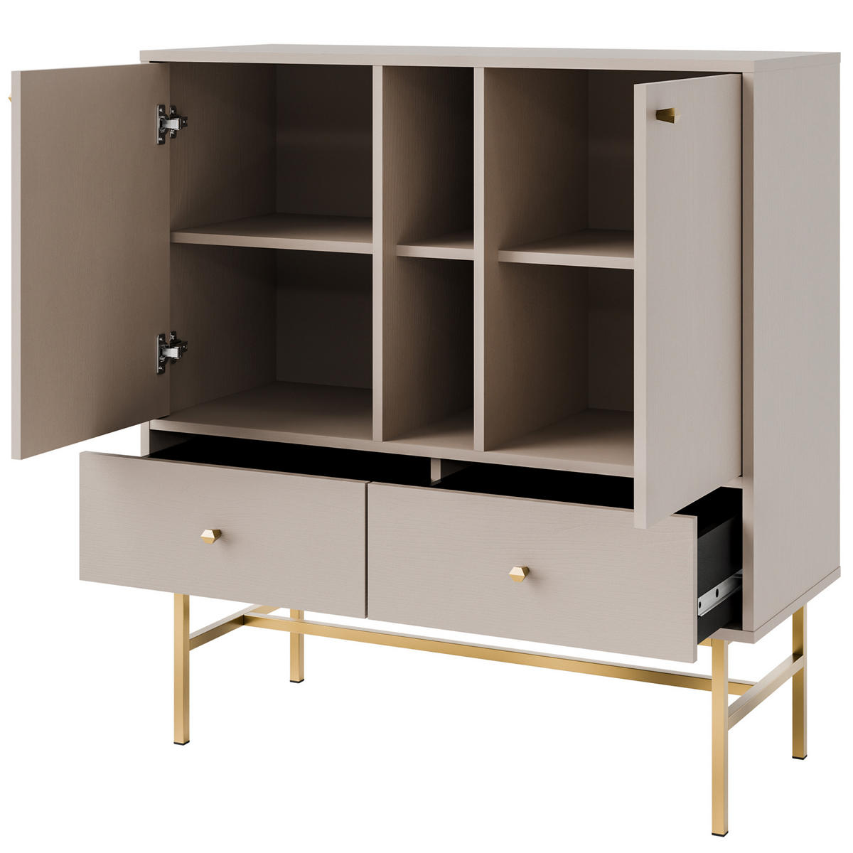 KOMMODE FLOREN, Creme/Gold - Creme, Holzwerkstoff/Metall (100.2/107.5/40.8cm) - KONSIMO®