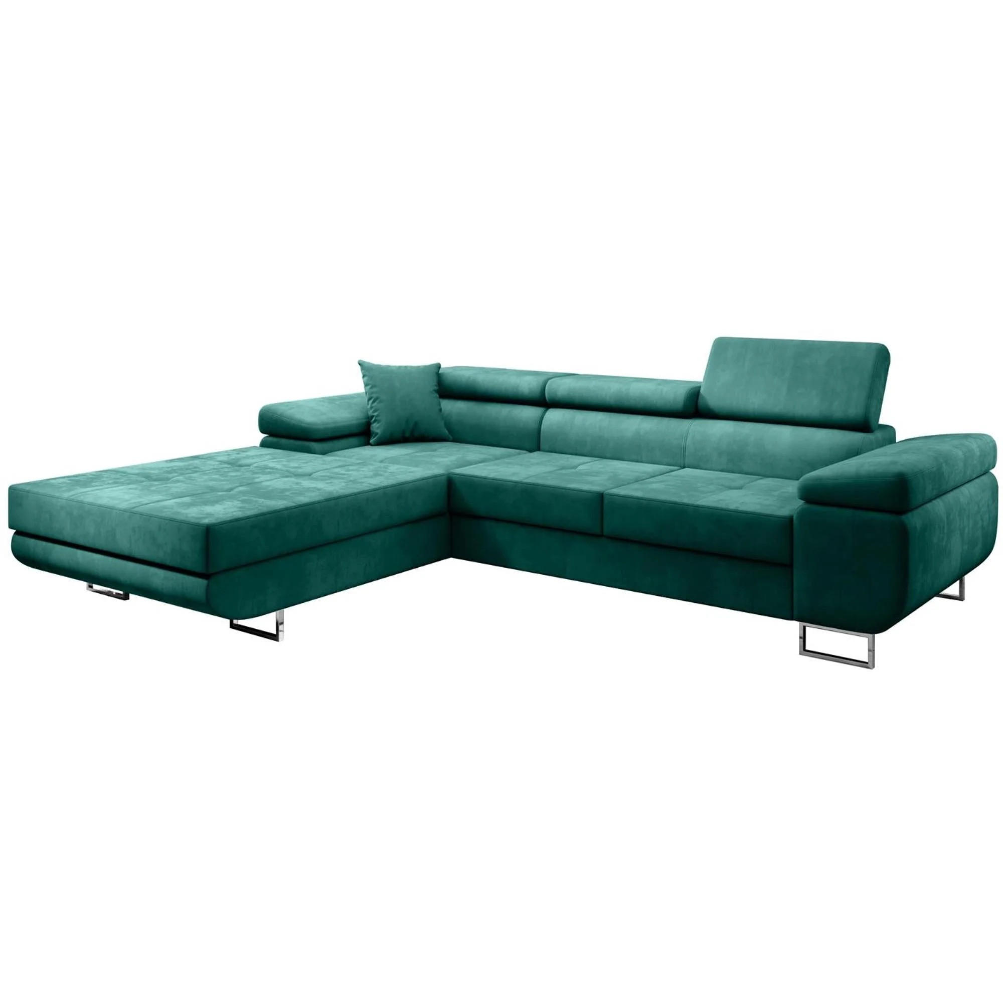 ECKSCHLAFSOFA Alons verstellbaren Kopfstützen, Dunkelgrün, links - Chromfarben/Dunkelgrün, Textil (275/203cm) - Beautysofa