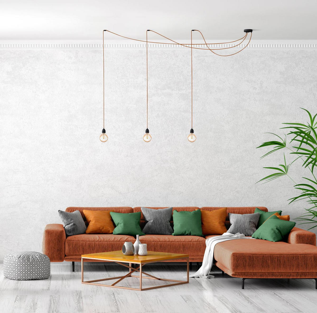 PENDELLEUCHTE Hang 3 Flammig Retro - Braun, Naturmaterialien (250/1/250cm) - HOOPZI