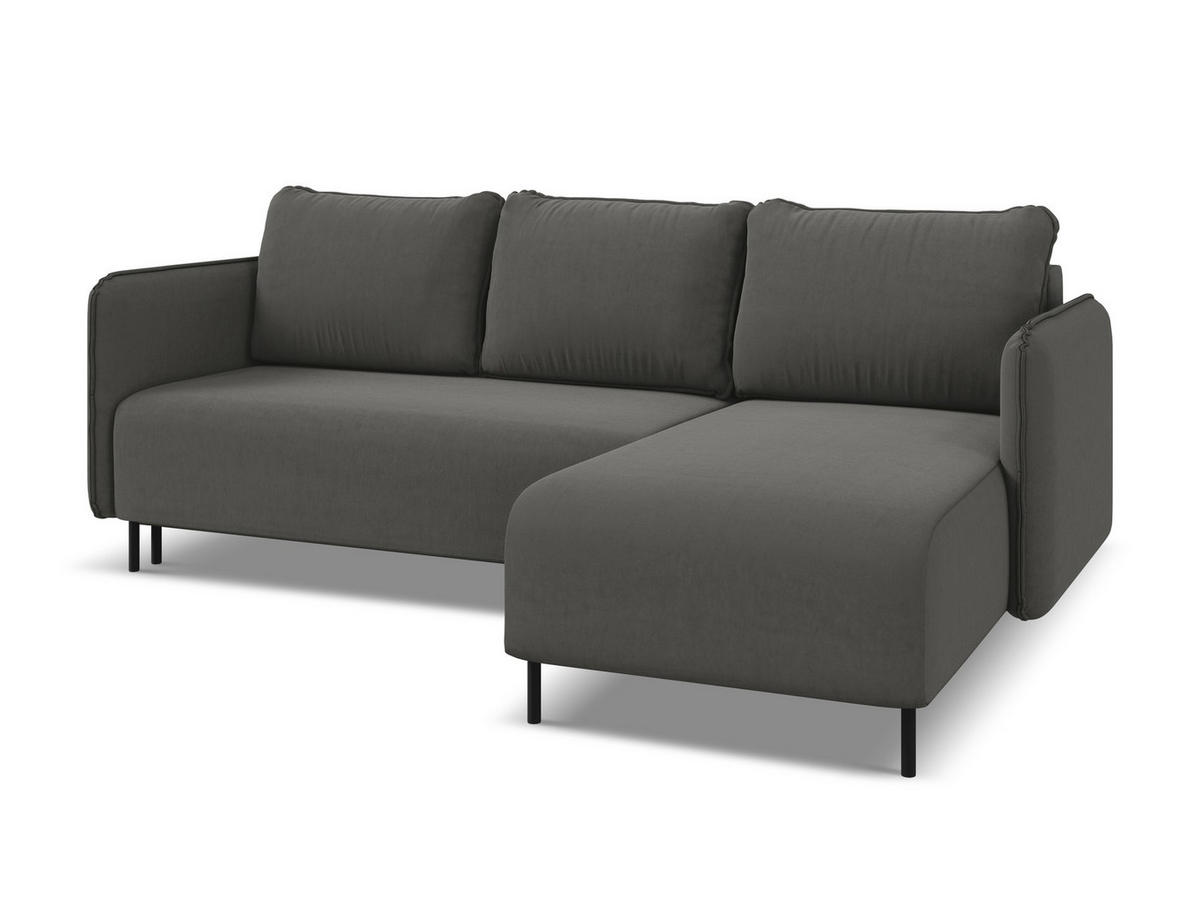 ECKSOFA mit Schlaffunktion Samt Stoff Grau - Dunkelgrau/Schwarz, Holz/Textil (236/162cm) - Makamii