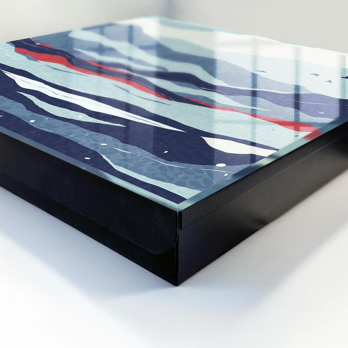SCHLÜSSELBOX Schwarz 30x30 cm- Türöffnung nach rechts - Blaue Wellen - Blau, Metall (30/30/5cm) - TULUP