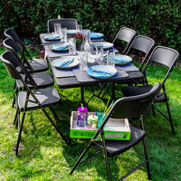 GARTEN-SITZGRUPPE für 8 Personen, 180/74cm, Rattan - Schwarz, Kunststoff - Amanka
