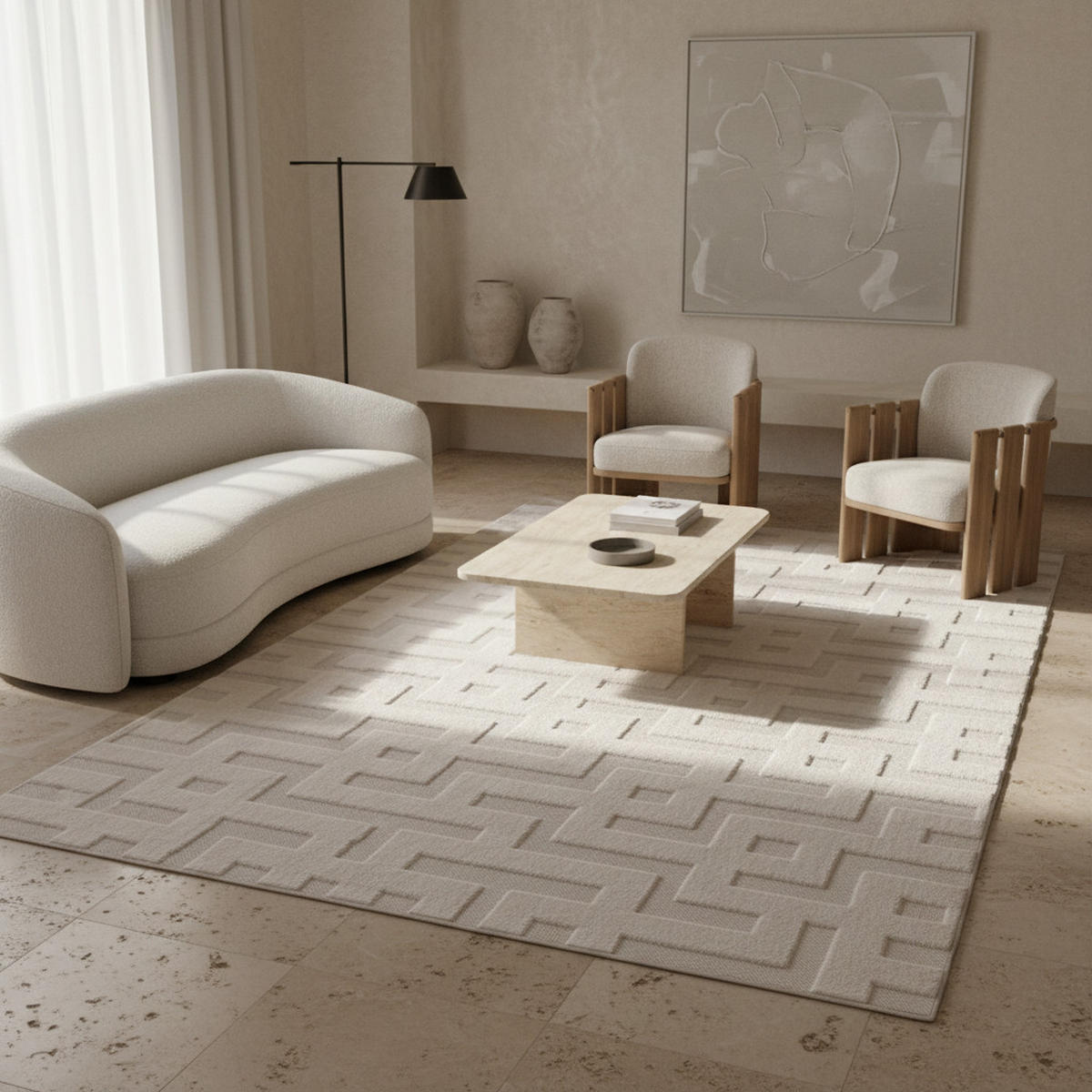 TEPPICH In-/Outdoor Kurzflor Würfelstruktur Design Polypropylen Küche Creme Läufer 80x150 - Beige, Textil (80/150cm) - KADIMA DESIGN