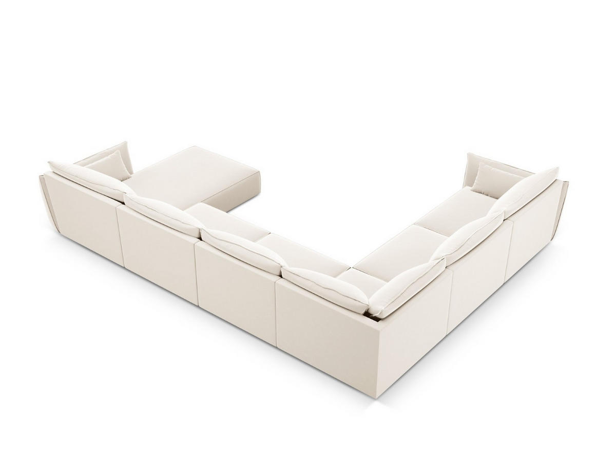 PANORAMASOFA links Kaelle aus Samt leichtes beige 8 Sitzplätze - Creme, Textil (284/85/384cm) - Micadoni