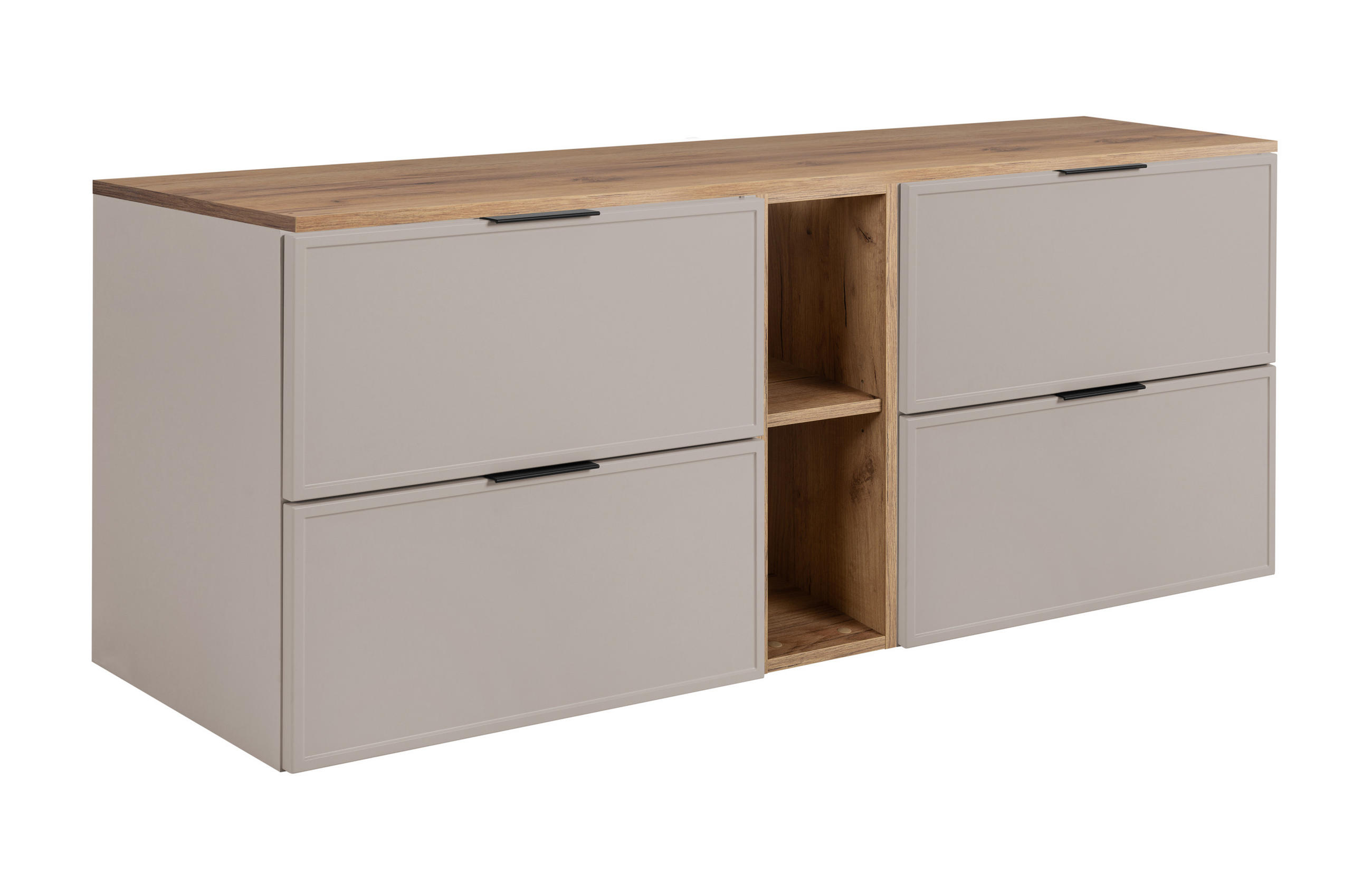 BADEZIMMERSCHRANK, Kaschmir / Craft-Eiche, Schwarze Griffe, 180 ( 2 x 80 + 20) x 46 x 57 cm - Kaschmir/Eichefarben, Holzwerkstoff/Kunststoff (180/57/46cm) - 3XE LIVING