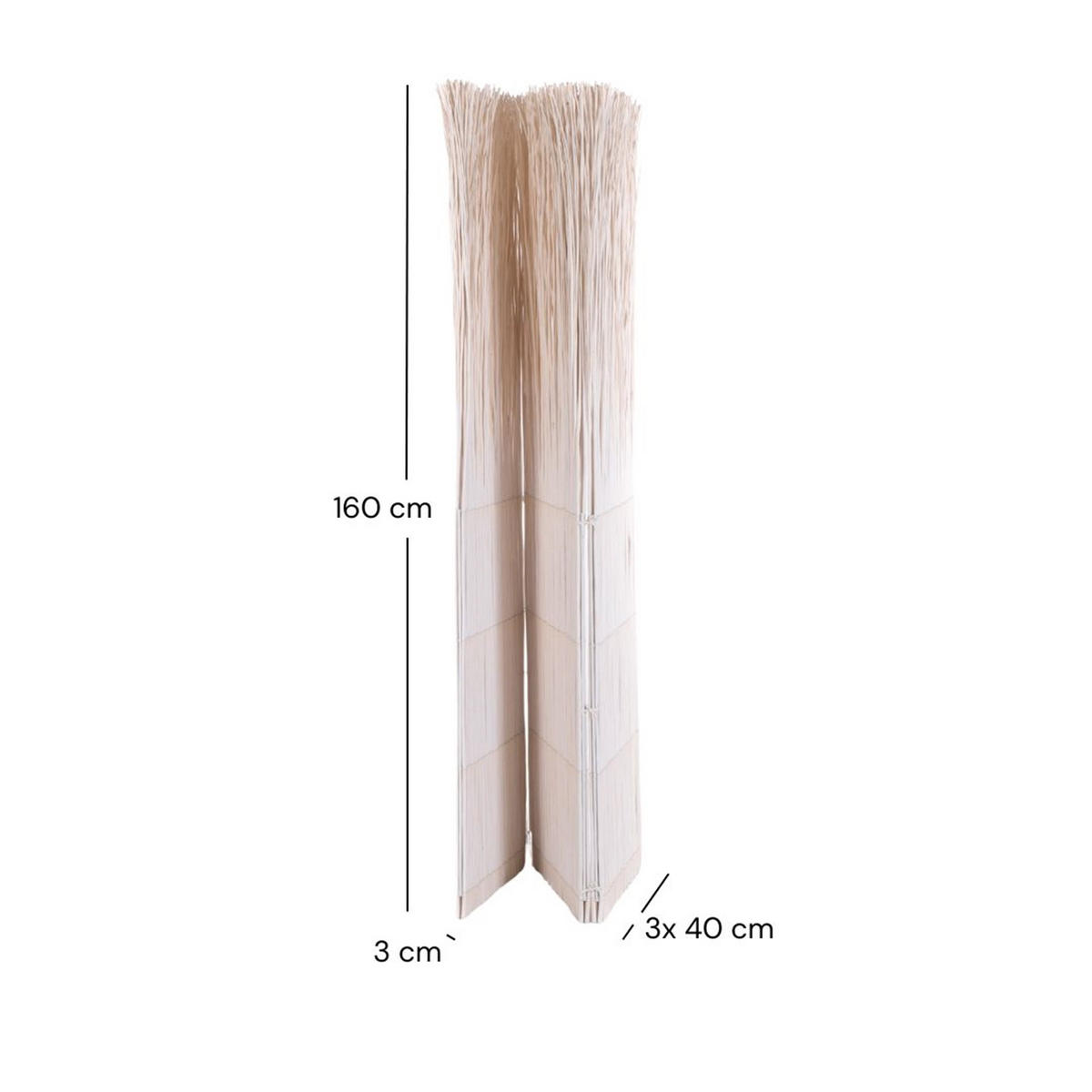 RAUMTEILER Nature 3-tlg. Weidenholz weiß - Weiß, Naturmaterialien (120/160/3cm) - DESIGN DELIGHTS