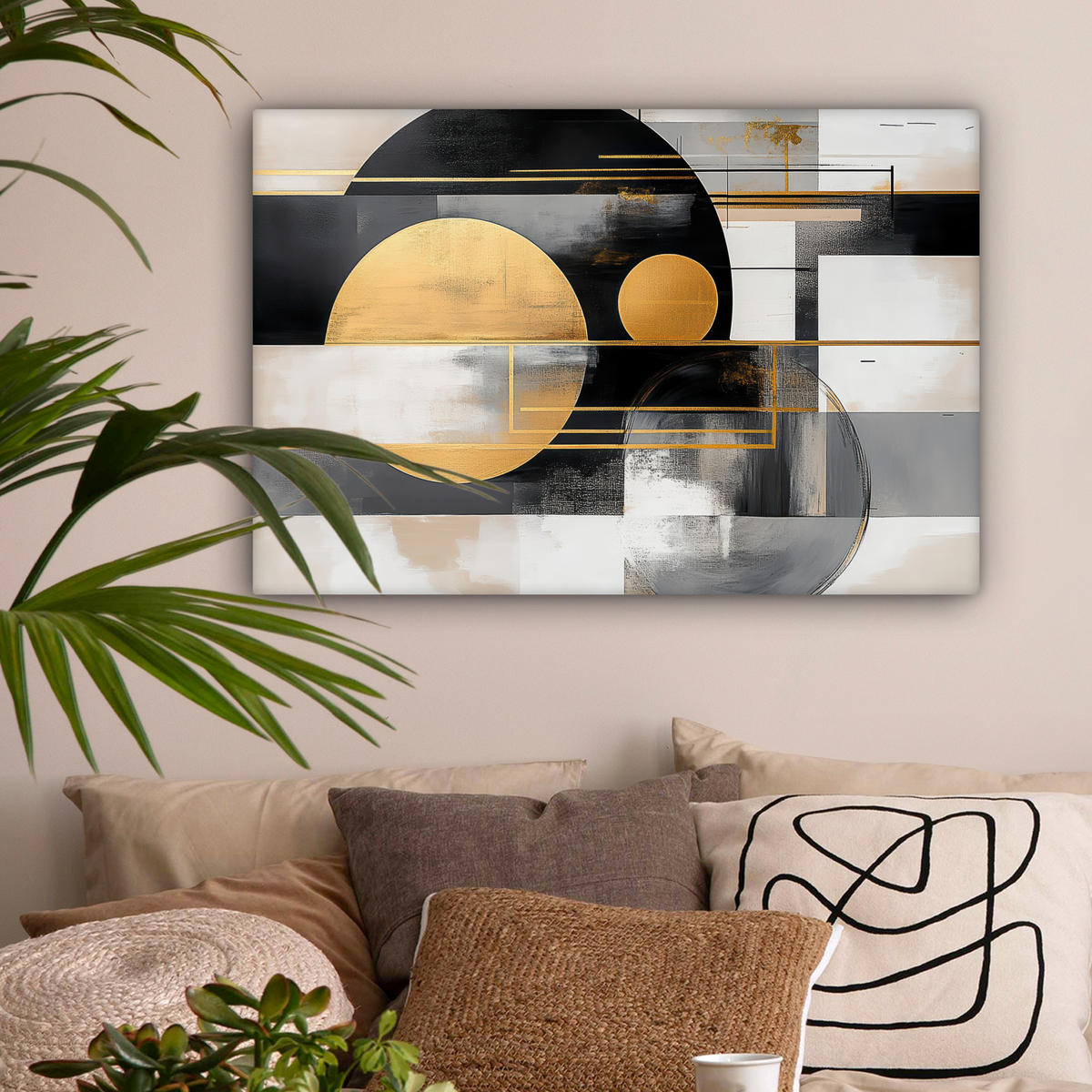 LEINWANDBILD Abstrakt - Gold - Silber - Formen - Ästhetisch - Modern Gemälde 60x40 cm - Goldfarben, Textil (60/40cm) - MuchoWow