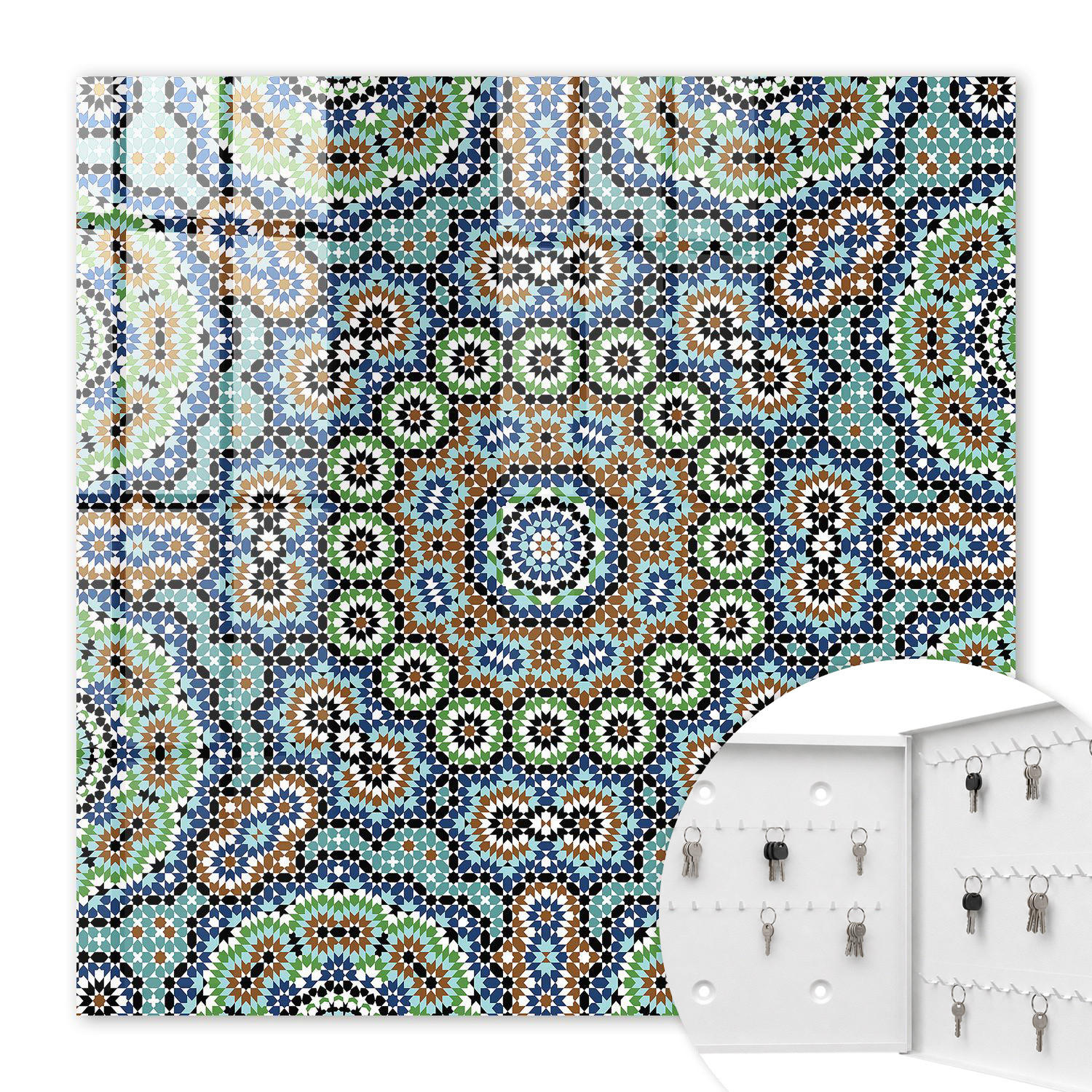 SCHLÜSSELBOX Weiß 30x30 cm – Türöffnung nach rechts - Farbenfrohes Mosaik - Blau, Metall (30/30/5cm) - TULUP