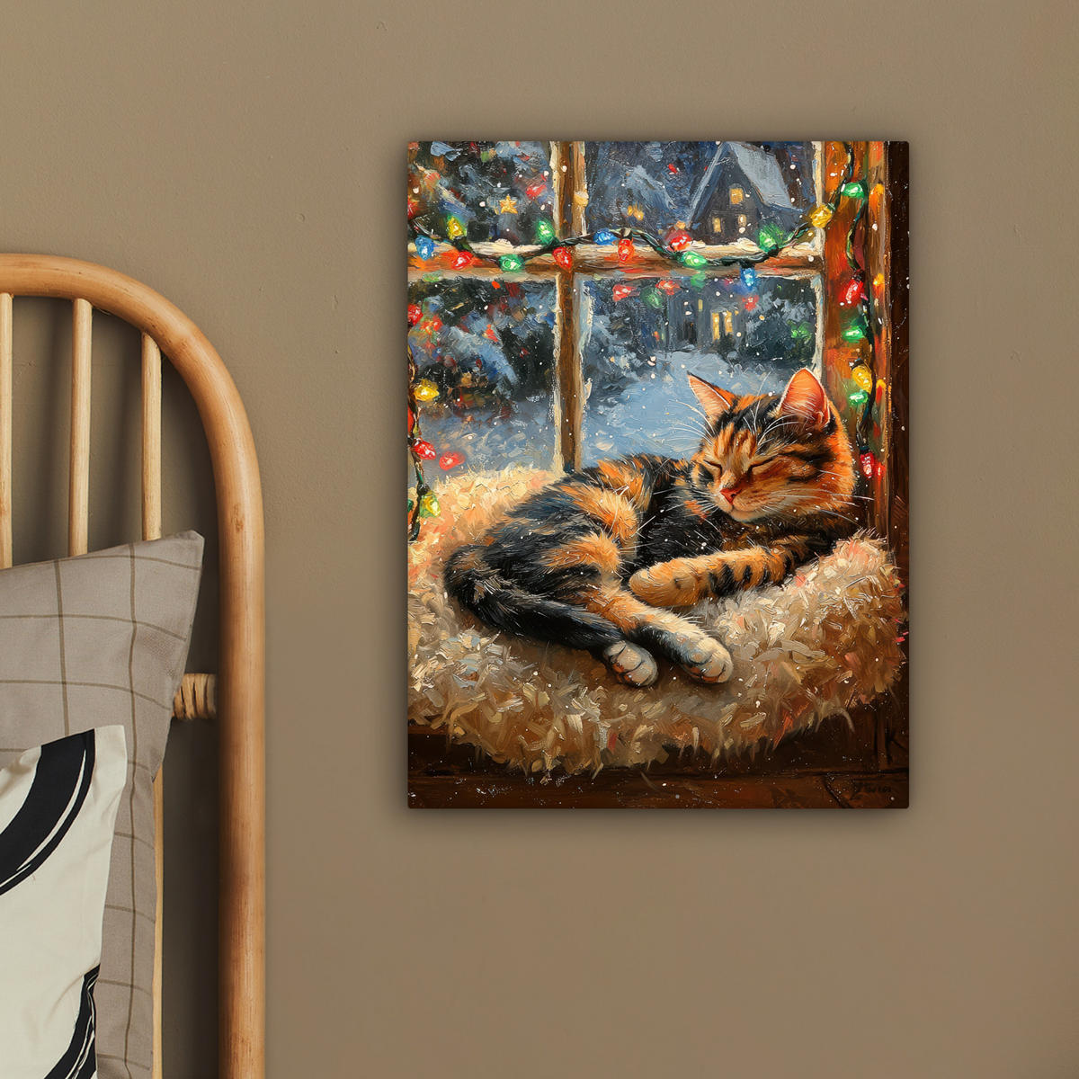 LEINWANDBILD Katze - Weihnachten - Winter - Tier 30x40 cm - Bernsteinfarben, Textil (30/40cm) - MuchoWow