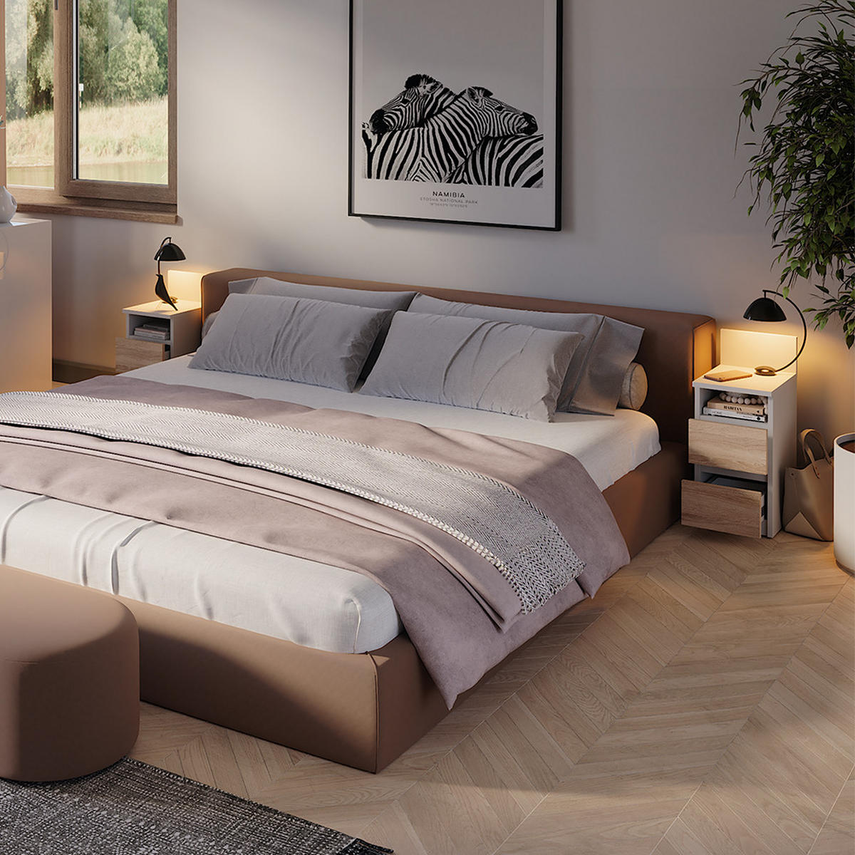 NACHTTISCH Monty Weiß/Sonoma 25 x 59.1 cm mit 2 Schubladen - Weiß/Sonoma Eiche, Holzwerkstoff (25/59.1/32.3cm) - Vicco