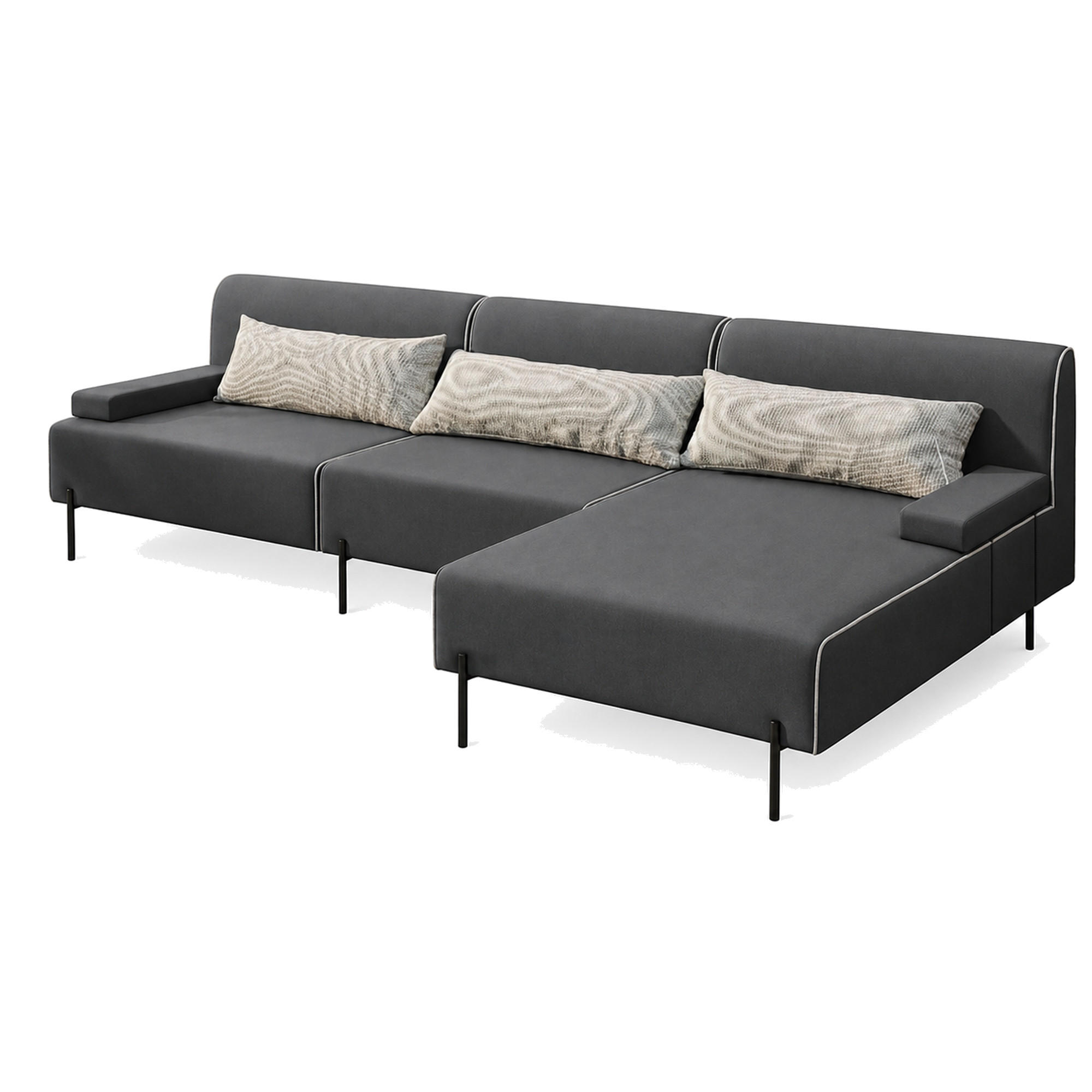 GARTENSOFA BORNEO S Wetterfest 300x170x86 cm, Rechts, Solide Konstruktion, HR-Schaumfüllung, Wetterfeste Bezugstoff, Dunkelgrau - Dunkelgrau, Holz/Metall (300/86/170cm) - Trada