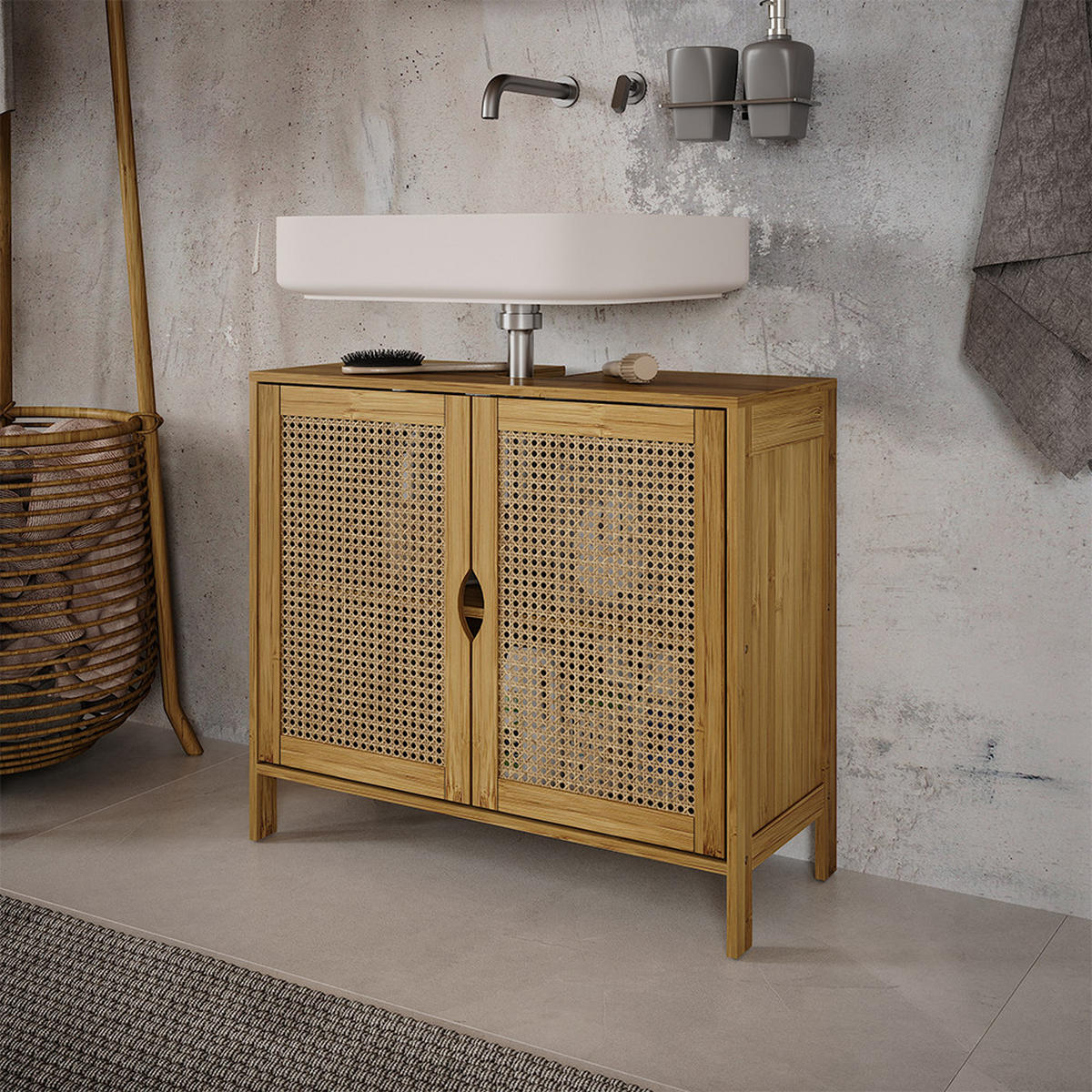 WASCHBECKENUNTERSCHRANK Liora Bambus 68 x 60 cm mit 2 Türen - Grün, Holzwerkstoff (68/60/29cm) - Vicco
