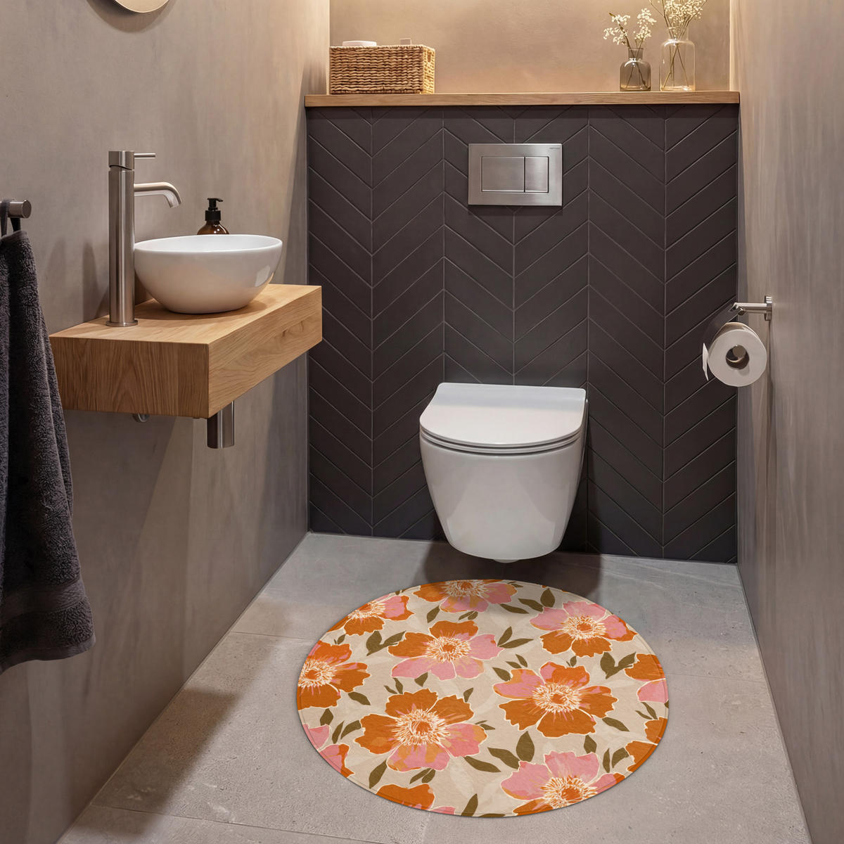 WC-VORLEGER Blumen - Motiv - Retro Toilettenteppich 70x70 cm - Multicolor, Kunststoff/Textil (70/1cm) - OnlyWow