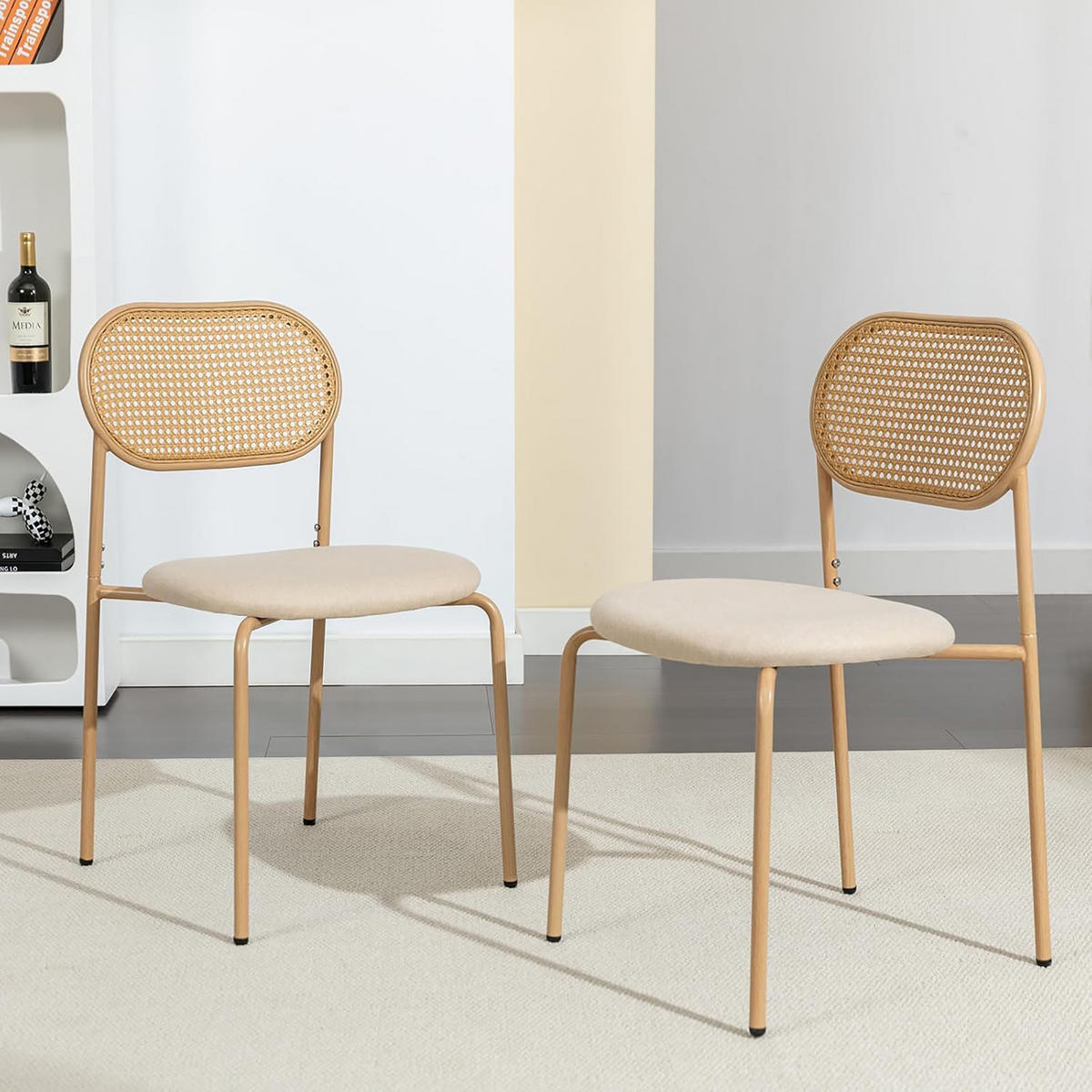 ESSZIMMERSTÜHLE 2er-Set, Rattan und Metallbeine, Holzfarbe - Beige, Holz (44.5/80.5/48cm)