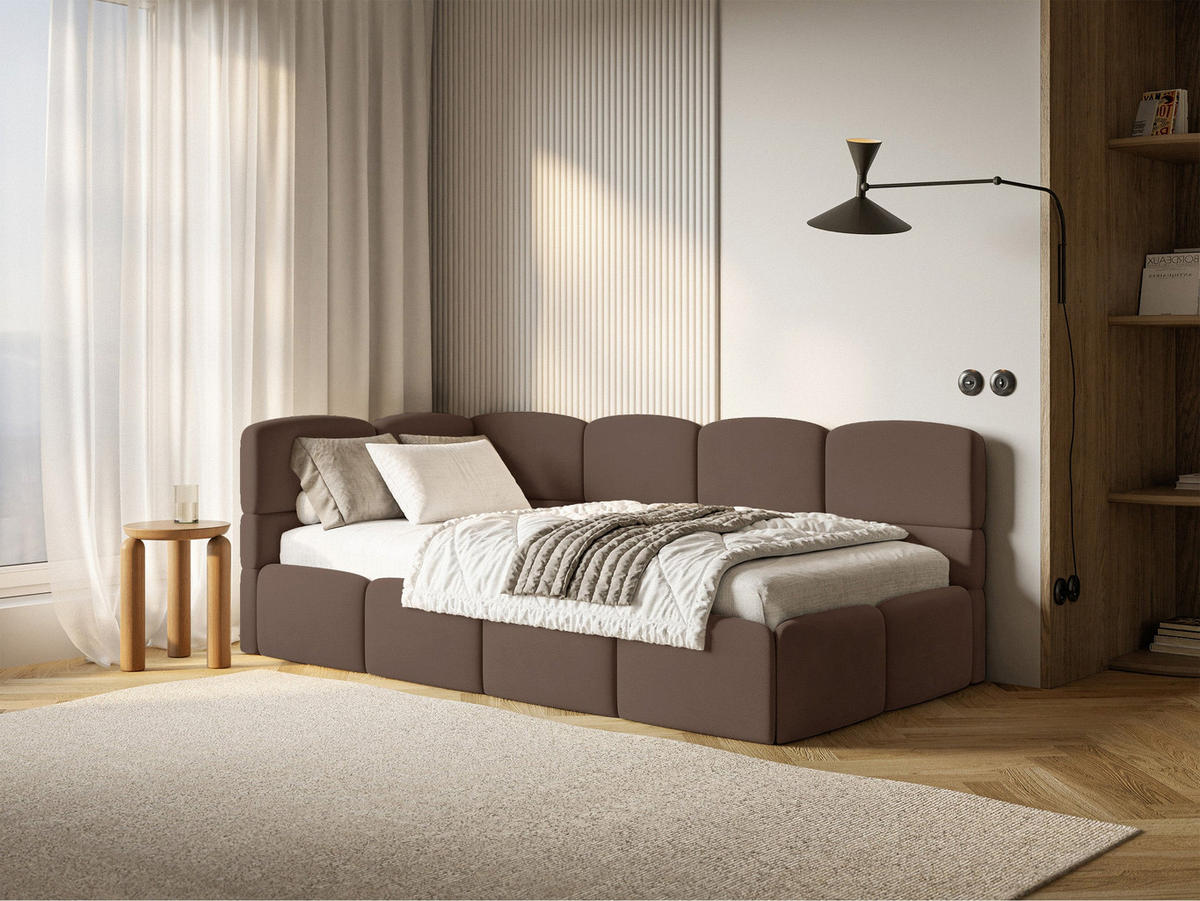 ŠTUDENTSKÁ POSTEĽ Cloudy hnedá 90x200 cm, záhlavie vľavo, zamat - hnedá/čierna, textil/plast (90/200cm) - Selsey
