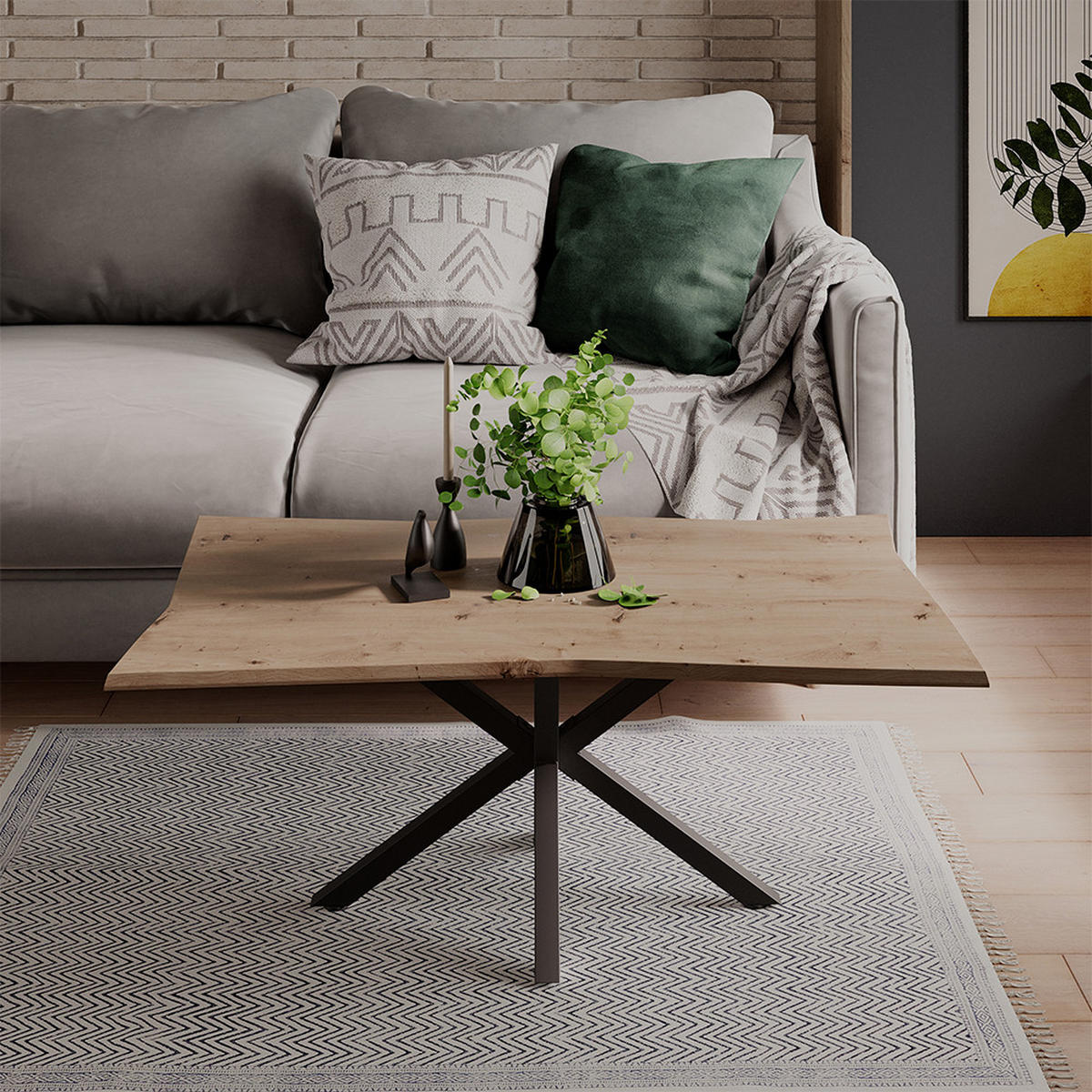 COUCHTISCH Yan Artisan 100 x 60 cm - Hellgrau, Holzwerkstoff (60/100/40cm) - Vicco