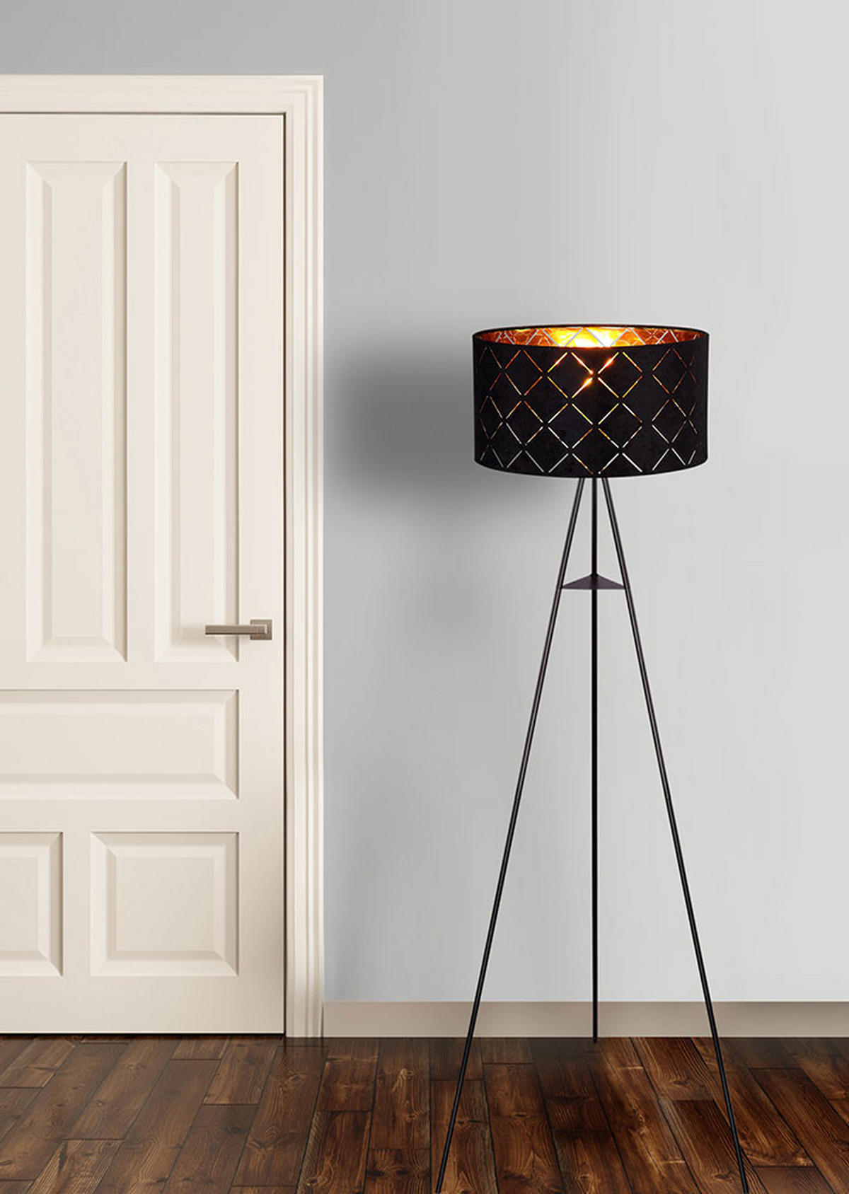 LED STEHLEUCHTE SUNNA schwarz-gold Metall Textil - Goldfarben, Metall (69/69/149cm) - Globo Lighting