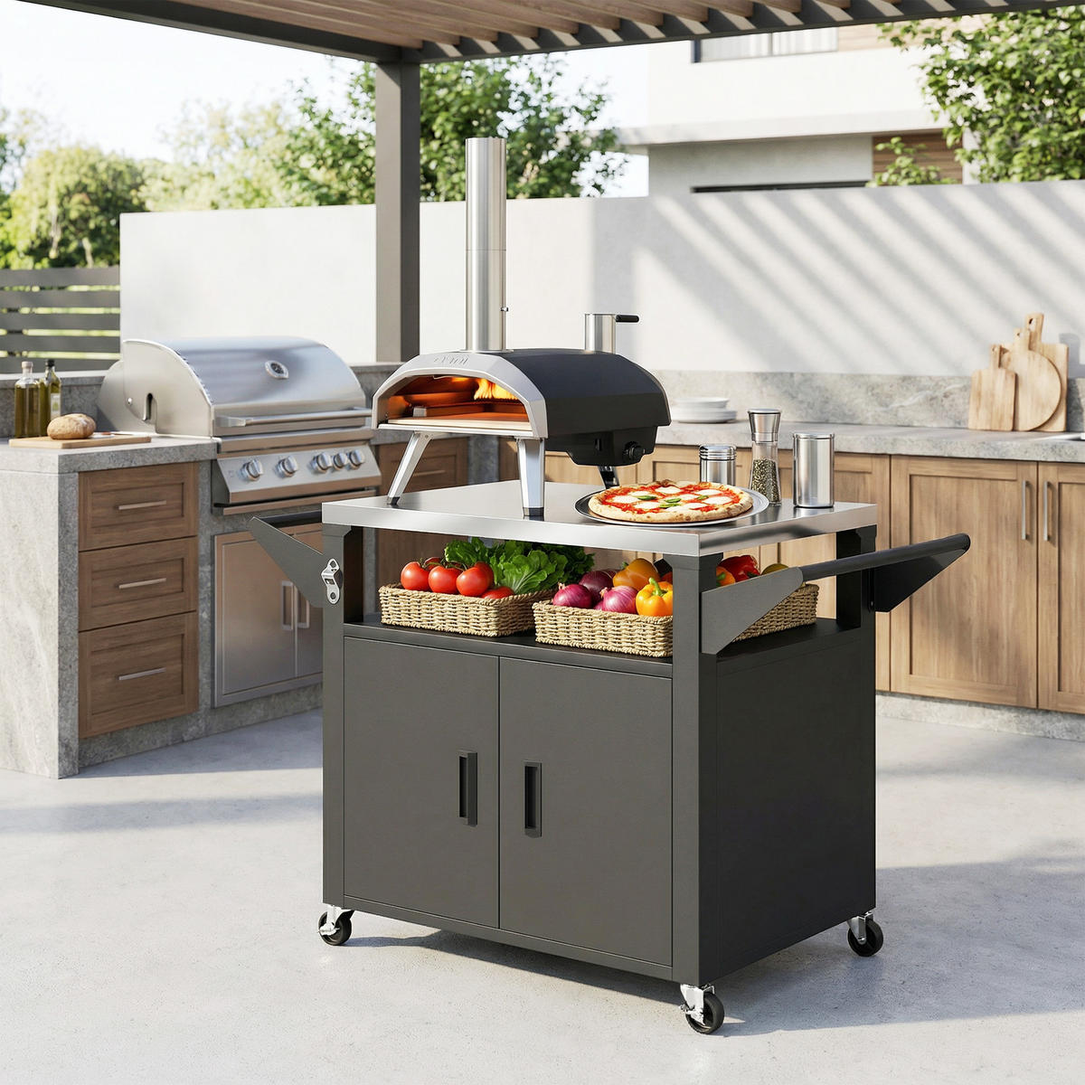 GRILLWAGEN Metall Edelstahl Schwarz - Schwarz, Metall (55/78/117cm) - Outsunny