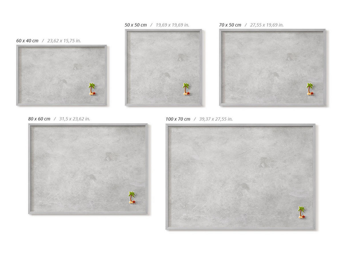 MAGNETTAFEL 50x50 cm Silberner Rahmen Betonwand Struktur - Hellgrau, Metall (50/50/0.4cm) - TULUP