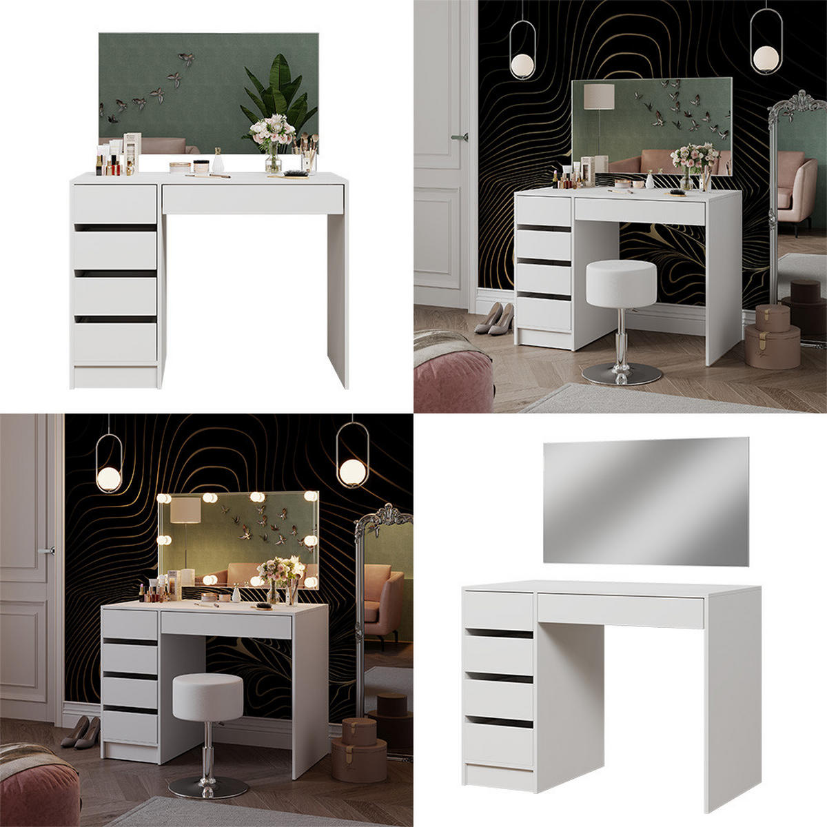 SCHMINKTISCH Thalia Weiß 100 cm mit 5 Schubladen - Weiß, Holzwerkstoff (100/75.5/50cm) - Vicco