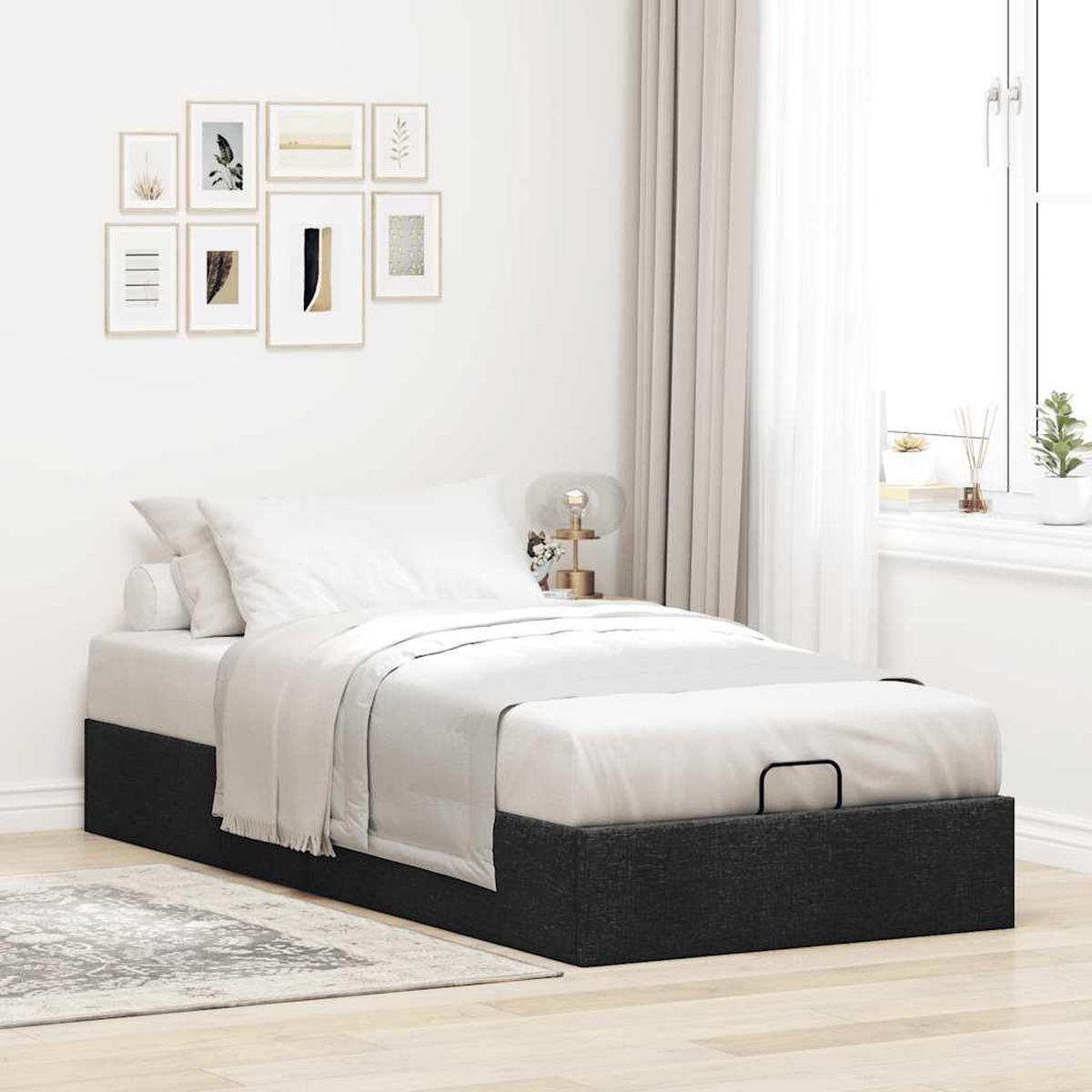 OTTOMAN-BETT Ohne Matratze Schwarz 90/200 Cm Stoff - Schwarz, Textil (90/200cm) - vidaXL