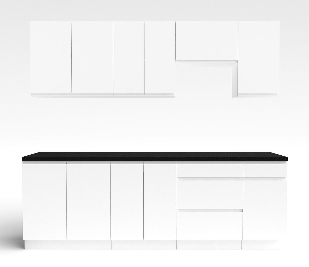 KÜCHENLEERBLOCK Aquileia 240 cm Weiß Matt mit Arbeitsplatte Vulkanisch Schwarz - Schwarz/Weiß, Holzwerkstoff (240/157.8/60cm) - AX Living