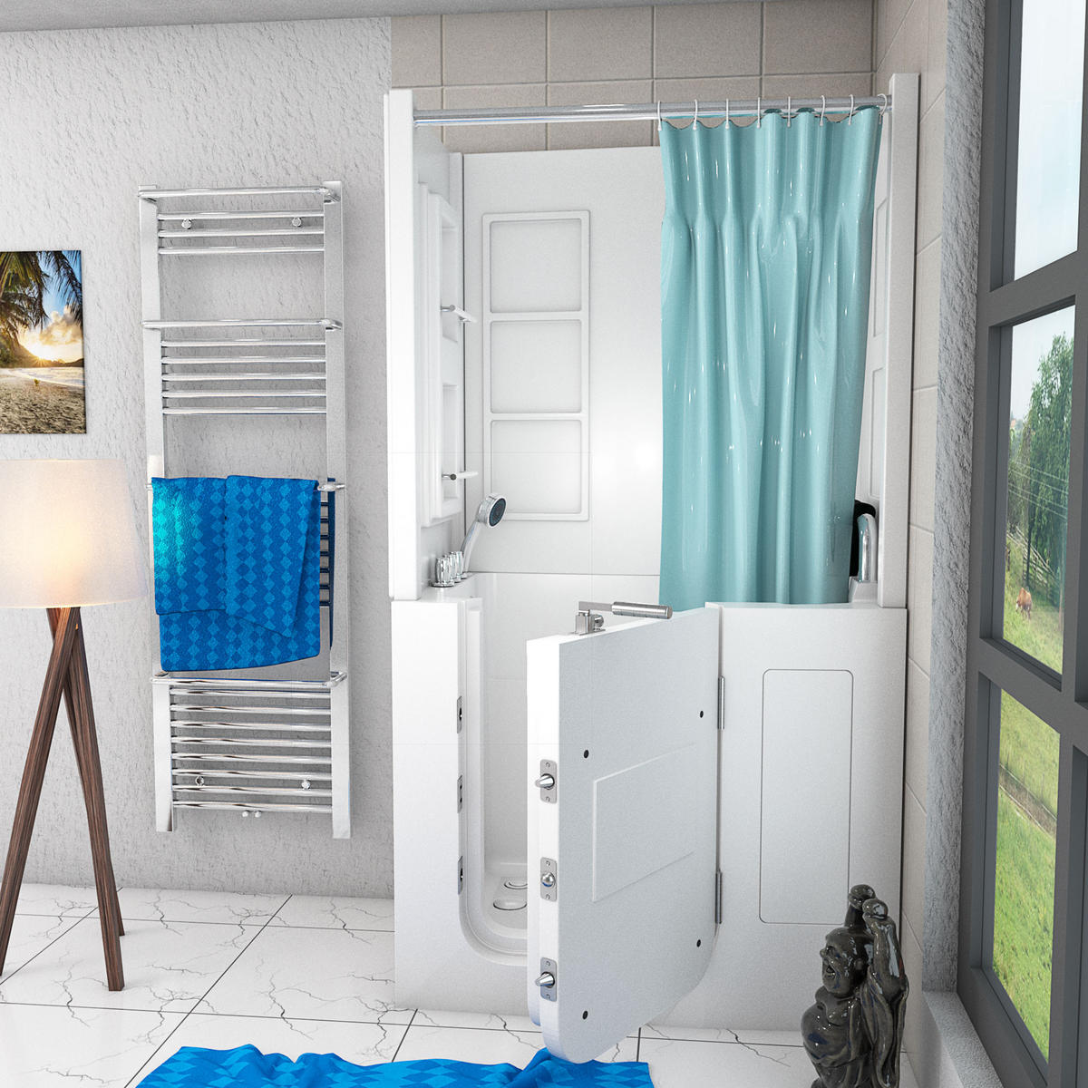 SENIOREN Dusche Sitzwanne Tür Seniorenwanne S08D-C-R - Weiß, Glas/Kunststoff (110/68/205cm) - AcquaVapore by Sandra Jentho