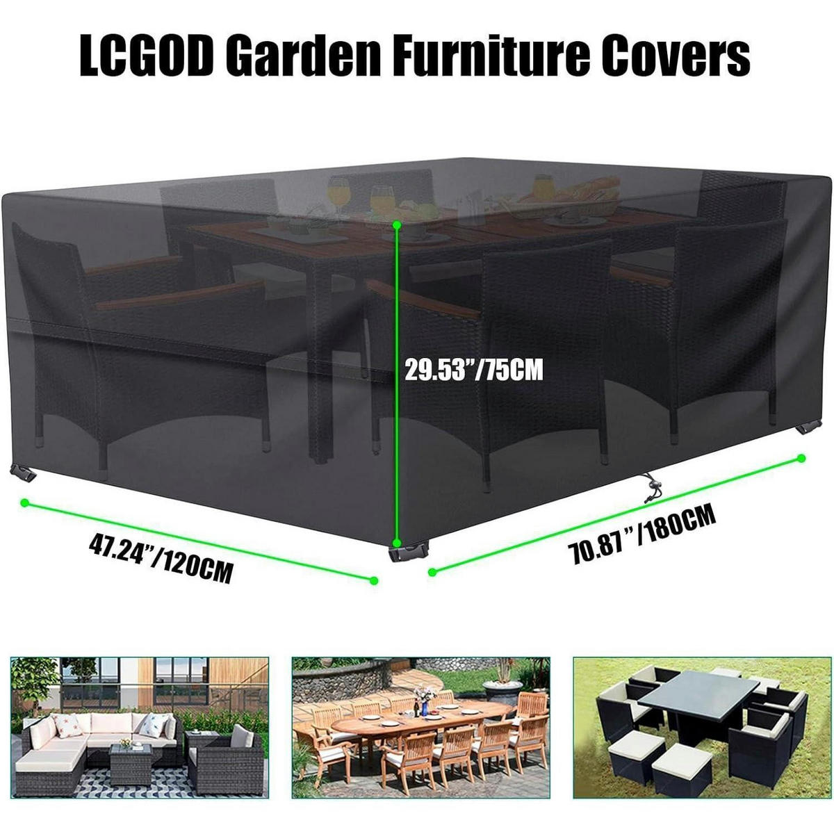 GARTENMÖBEL Abdeckung Rechteckig 180 x 120 x 75 cm - Schwarz, Kunststoff (164/94/242cm)