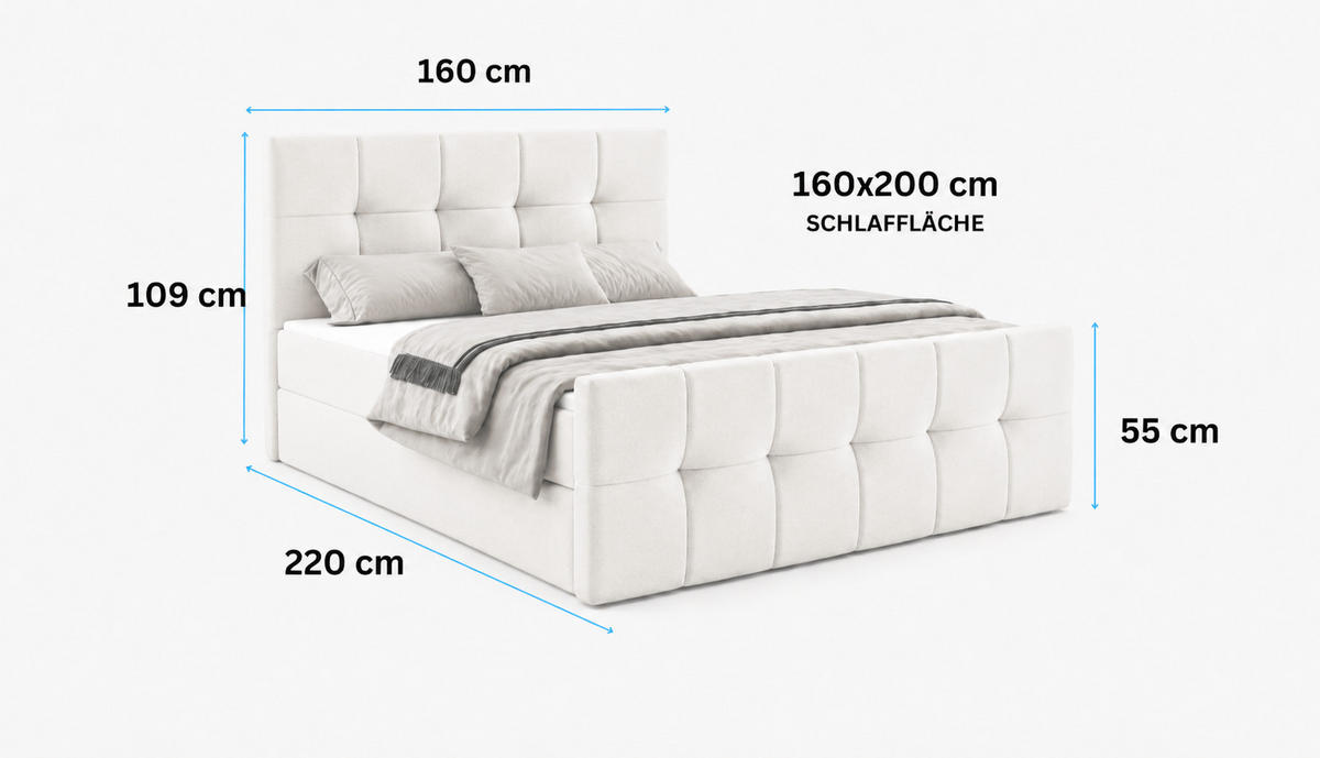 BOXBETT AUREN FRONT 160x200 cm Komplett-Set mit Bonell-Matratze, Topper und Bettkasten, Samt Schwarz - Schwarz, Textil (160/200cm) - Luxkor24