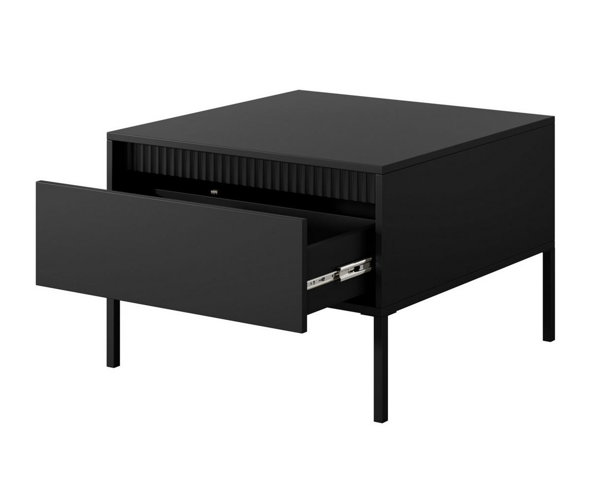 COUCHTISCH Trentinis 1S Schwarz 68/48,4/68 cm – Geriffelten Fronten - Schwarz, Holzwerkstoff/Metall (68/68/48.4cm) - AX Living