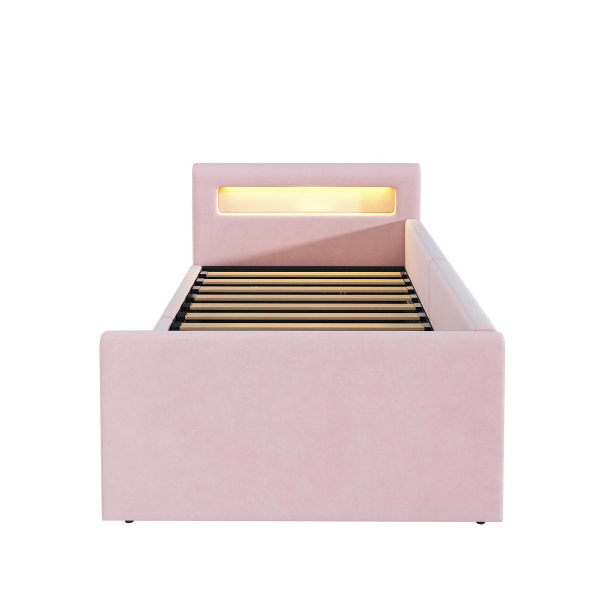 KINDERBETT aus Samtstoff 90x200 cm Rosa mit LED-Beleuchtung, USB-Anschluss und hydraulischem Stauraum - Rosa, Textil (90/200cm) - IVMEU