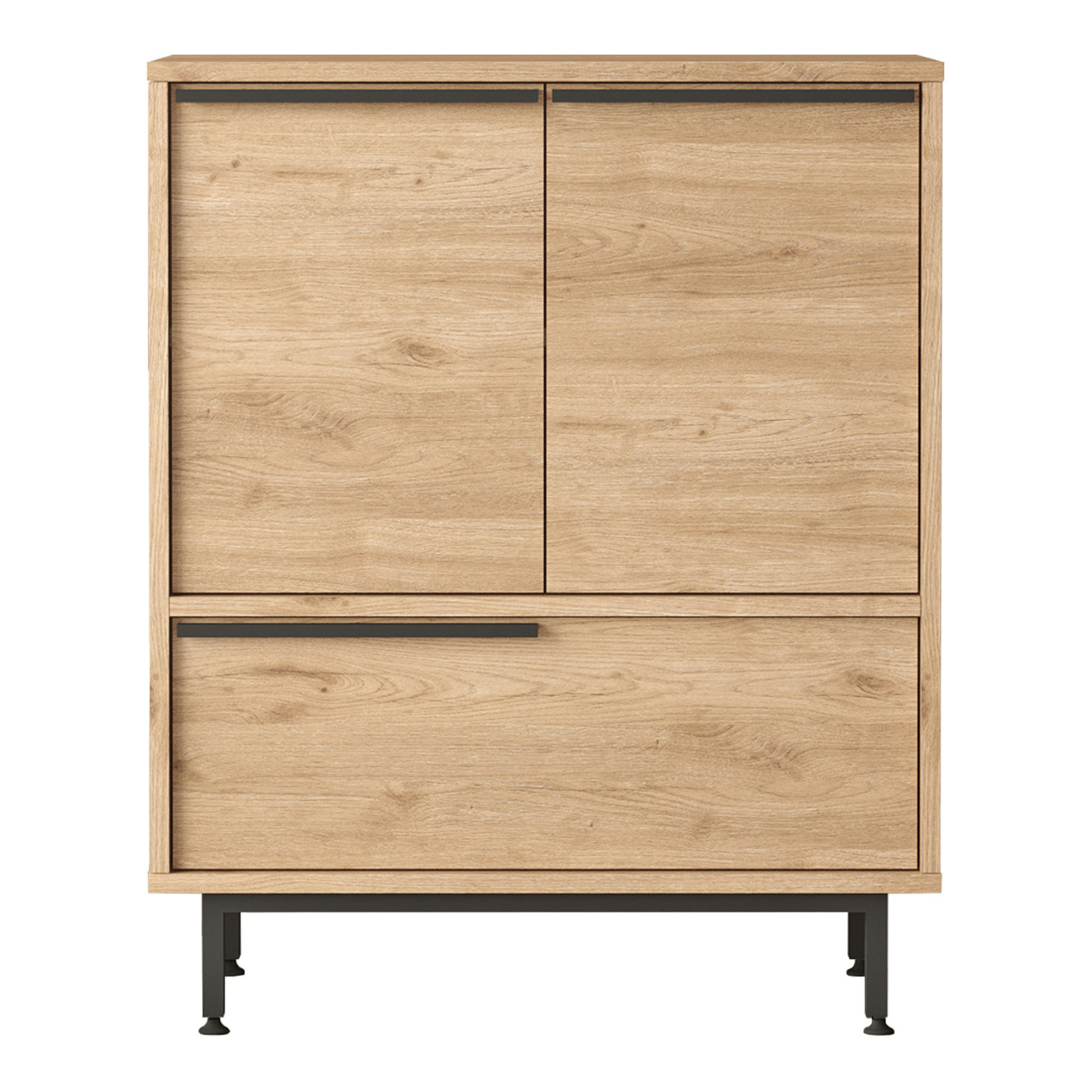 MEHRZWECKSCHRANK Vesanto - Eichefarben/Schwarz, Holzwerkstoff/Metall (75/90.5/35.5cm) - [en.casa]