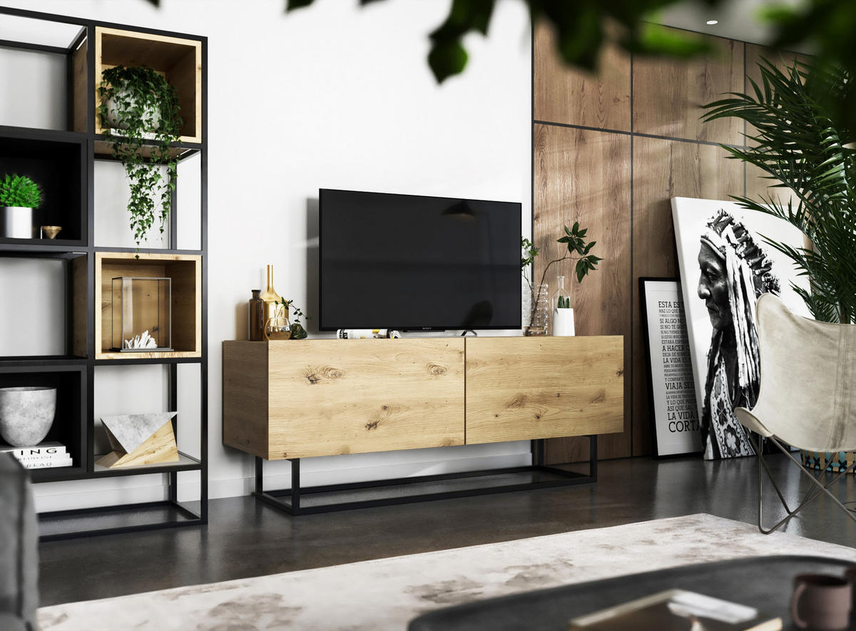 TV-SCHRANK Enjoy Eiche artisan matt matt mit Metallrahmen 120 cm - Schwarz/Eiche Artisan, Holzwerkstoff/Metall (120/46/35cm) - Meble Lindner