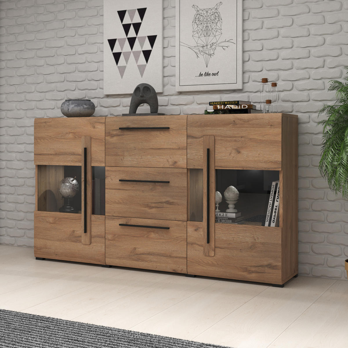 SIDEBOARD TULLIA 180/103/39 cm mit 3 Schubladen und 2 Türen Eichefarben - Eichefarben, Holzwerkstoff (180/103/39cm) - MASSENO