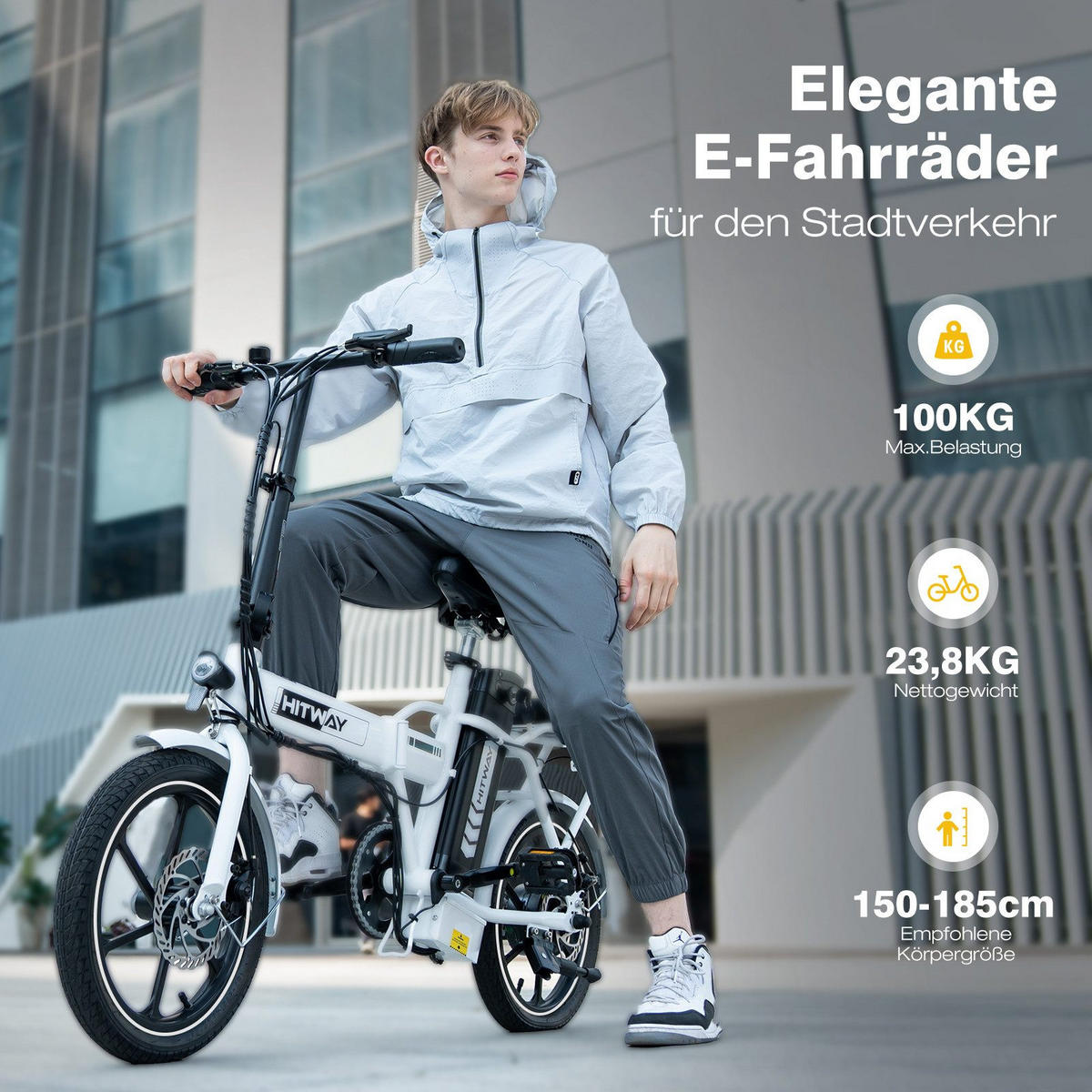 E BIKE Klapprad BK5S Leicht & Kompakt für Stadt & Bahn - 85% vormontiert mit 36Vh/10,4Ah abnehmbarer Akku - Schwarz, Metall (37cm) - HITWAY