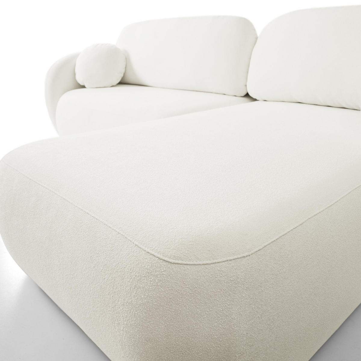 ECKSOFA AMICO R-S Creme Geflochtener Stoff mit Schlaffunktion - Creme, Holz (248/174cm) - MASSENO