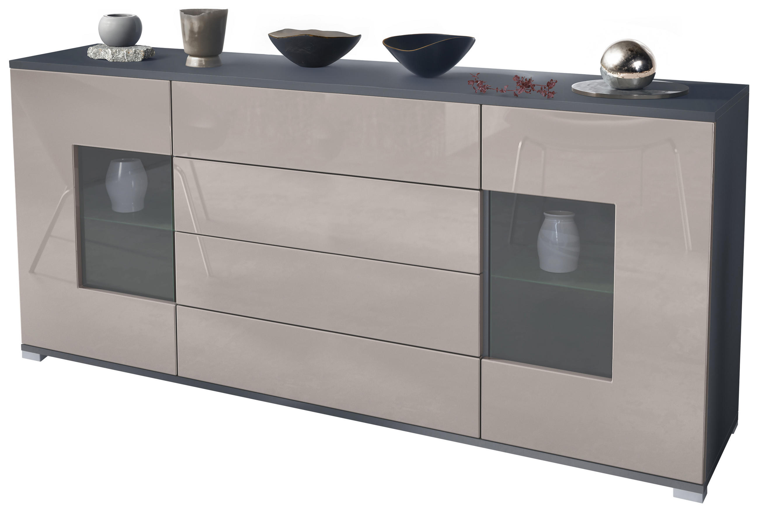 SIDEBOARD Grömitz Sandgrau Hochglanz - Sandfarben, Holzwerkstoff (166.5/75.5/35cm) - Vladon
