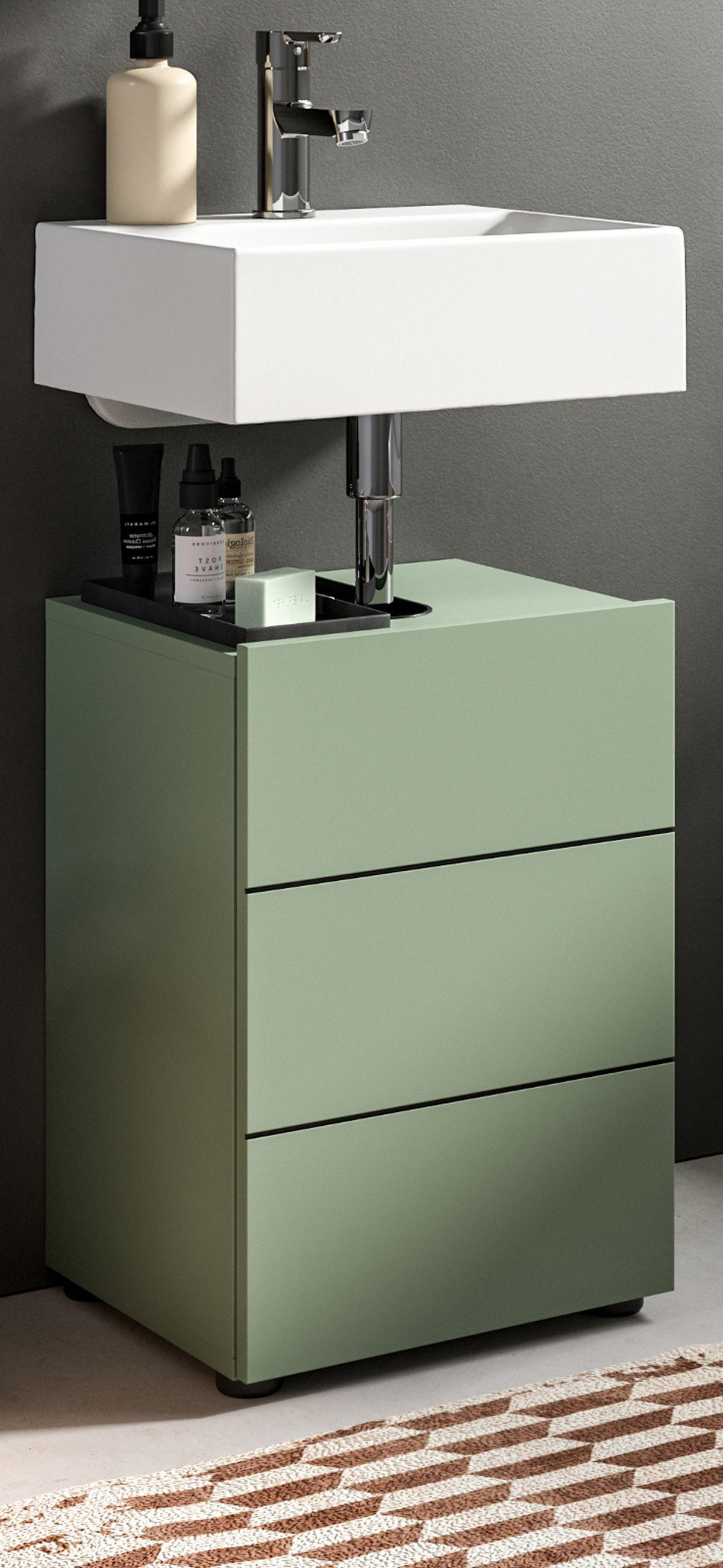 WASCHBECKENUNTERSCHRANK grün, Badezimmer Unterschrank 38 x 56 cm - Schwarz/Grün, Holzwerkstoff/Kunststoff (60/56/34cm) - Inn.Furn