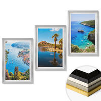 WANDBILDER 3er Set - 40x60 cm Silberner Rahmen - Palmen am Meer, blaues Wasser - Silberfarben, Kunststoff (40/60cm) - ArtPrintCave