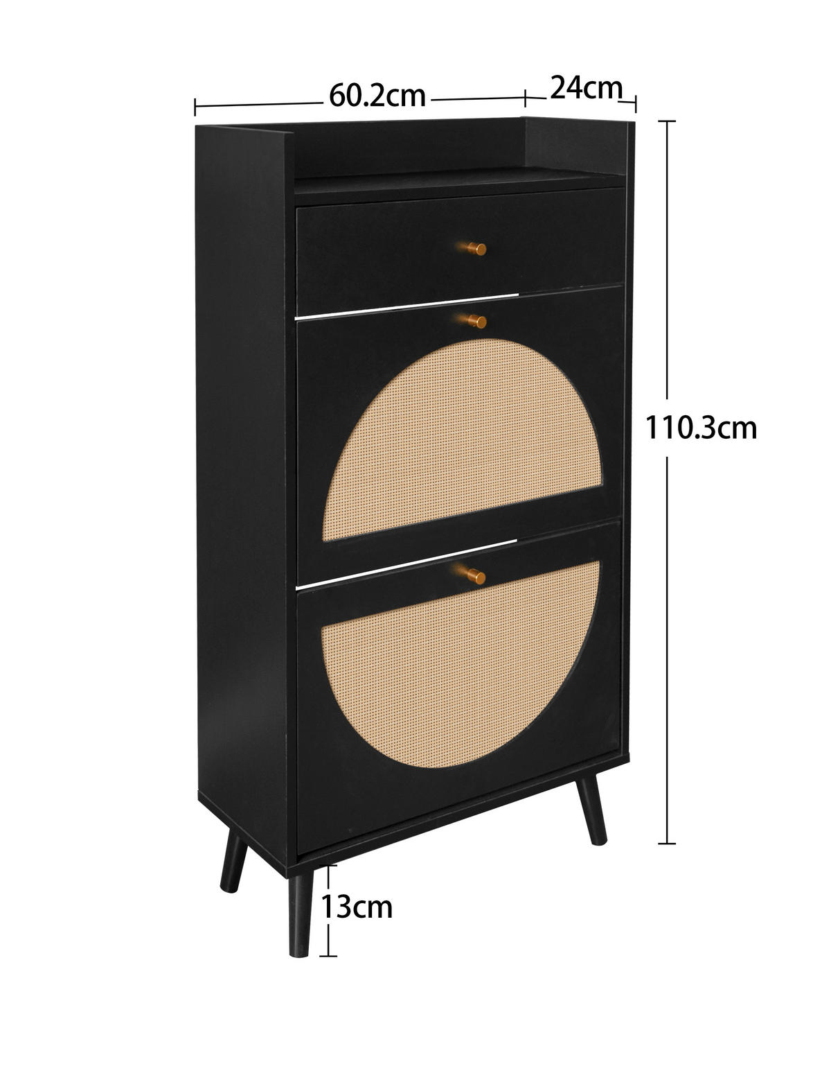 SCHUHSCHRANK 60/24/110 cm schwarz aus Holzwerkstoff mit Rattan-Optik und Schublade - Schwarz, Holzwerkstoff (60/110/24cm) - OKWISH